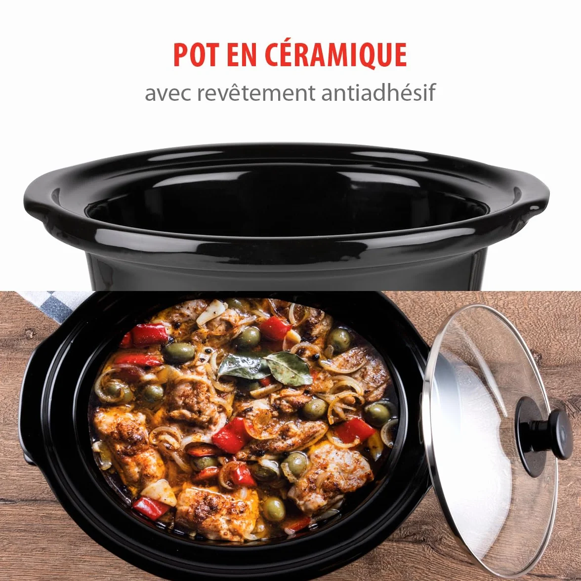 Alpina Mijoteuse Electrique - 3,5 litres - 3 Niveaux de Chaleur - Ceramique/Inox, Argenté