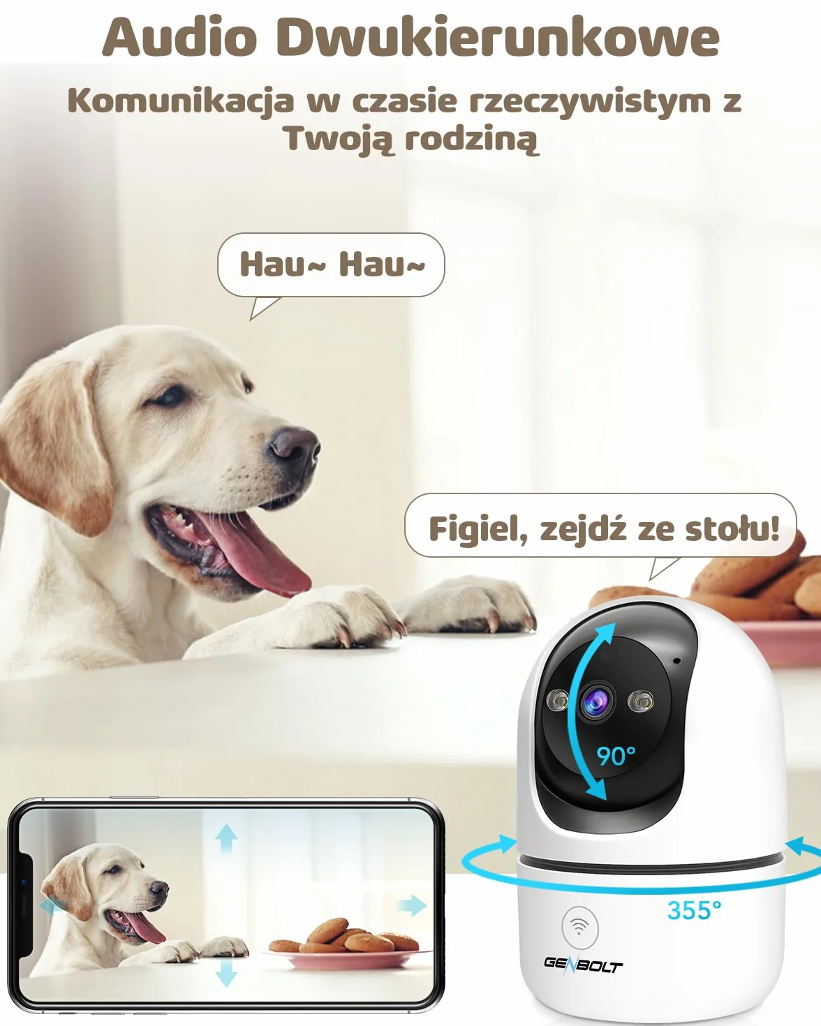Kamera Wewnętrzna WiFi, Monitor Domowy IP CCTV z Wykrywaniem Humanoidów, Automatycznym Krążeniem, Kamery Opiekunkowej dla Zwierząt domowych, Monitorowanie Dziecka z Alarmem Dźwiękowym