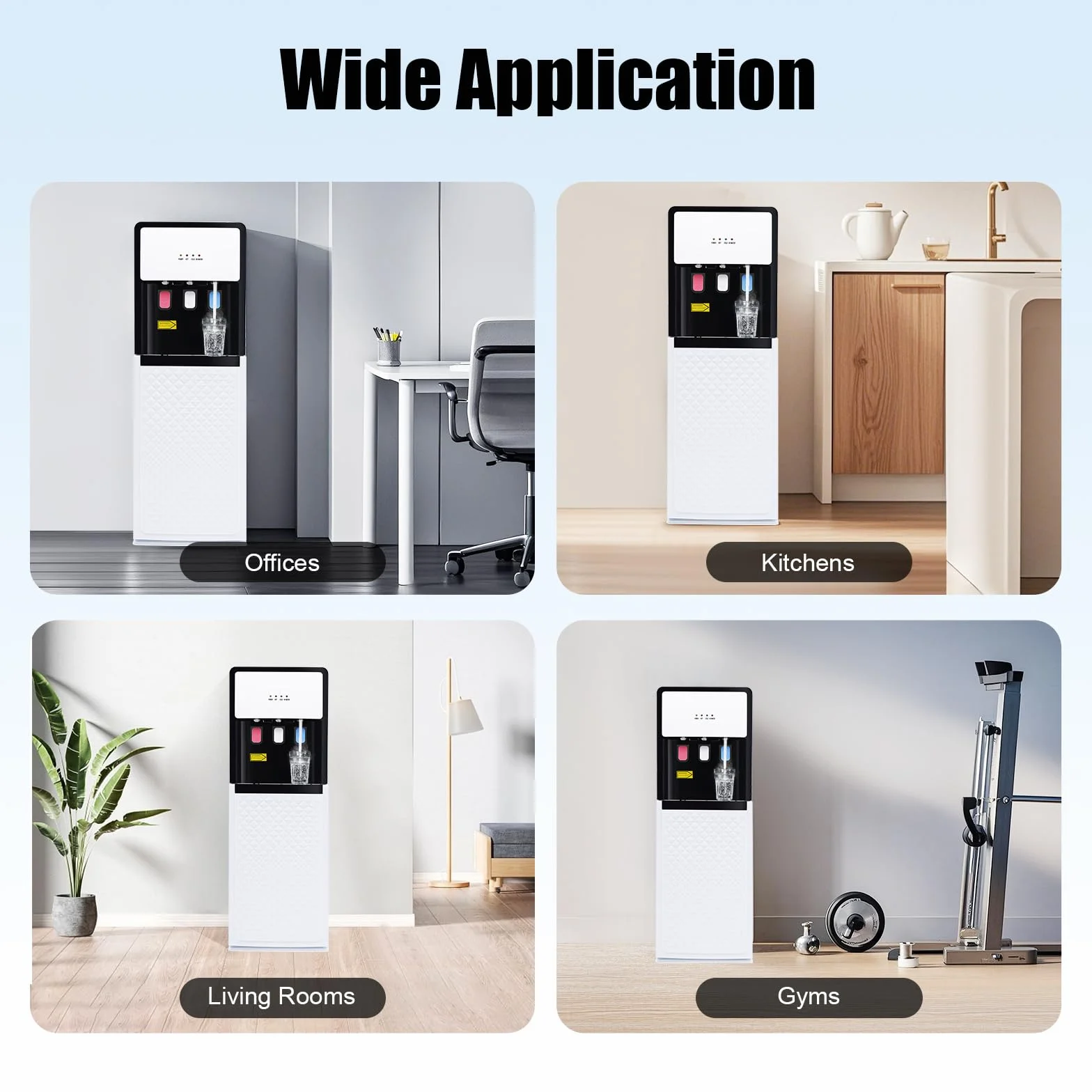 Fontaine à Eau Chaude et Froide, Distributeur d'eau Chargement par Le Bas, sans Soulever, 90W/500W Ultra-Silencieux, Réservoir PP Alimentaire, Idéal pour Bureau, Maison, Crèche - Blanc