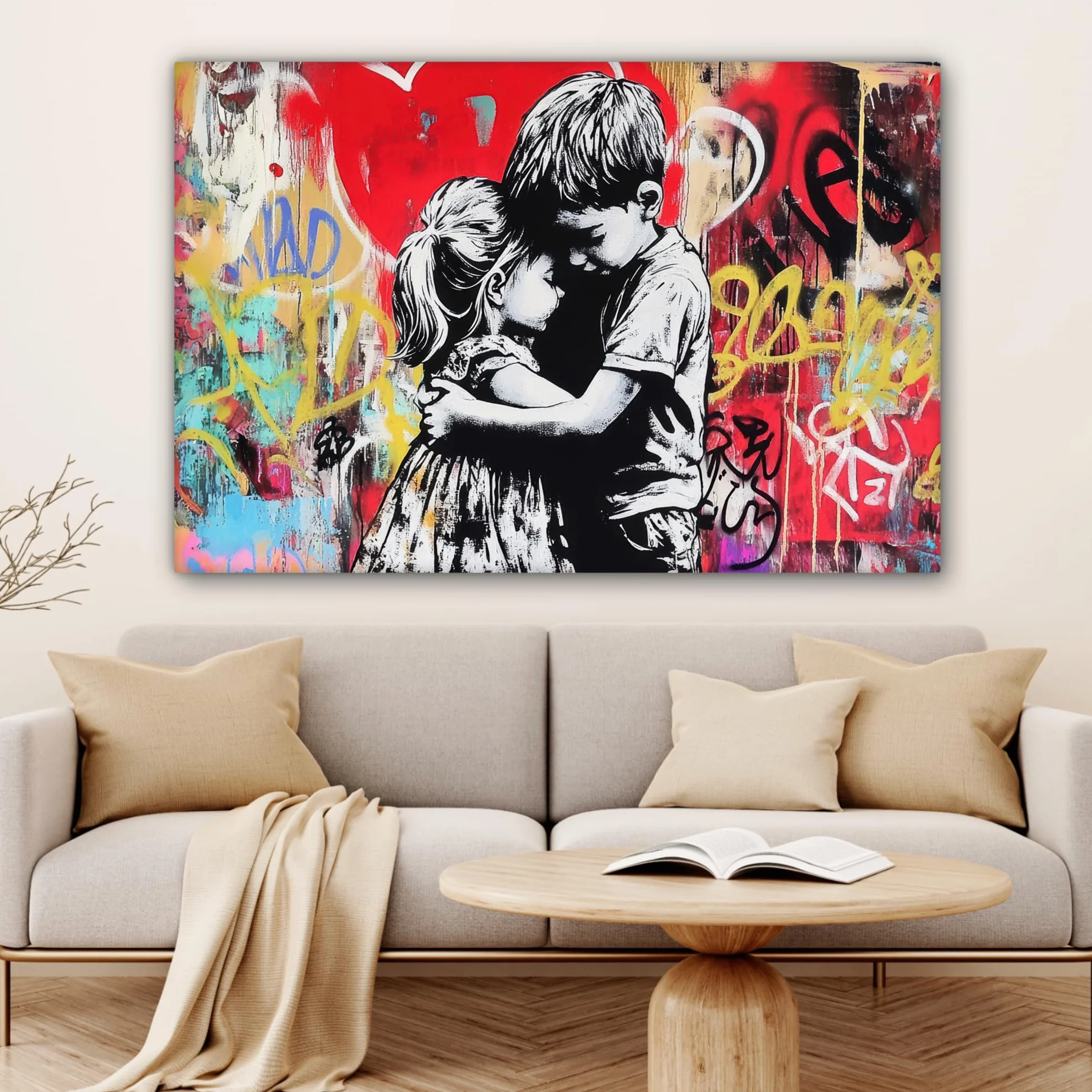 MuchoWow© Impression sur Toile Decoration Murale Peinture 120x80 cm Tableaux Decoratifs Muraux Déco Chambre Tableau Salon Graffiti - Noir et blanc - Street art