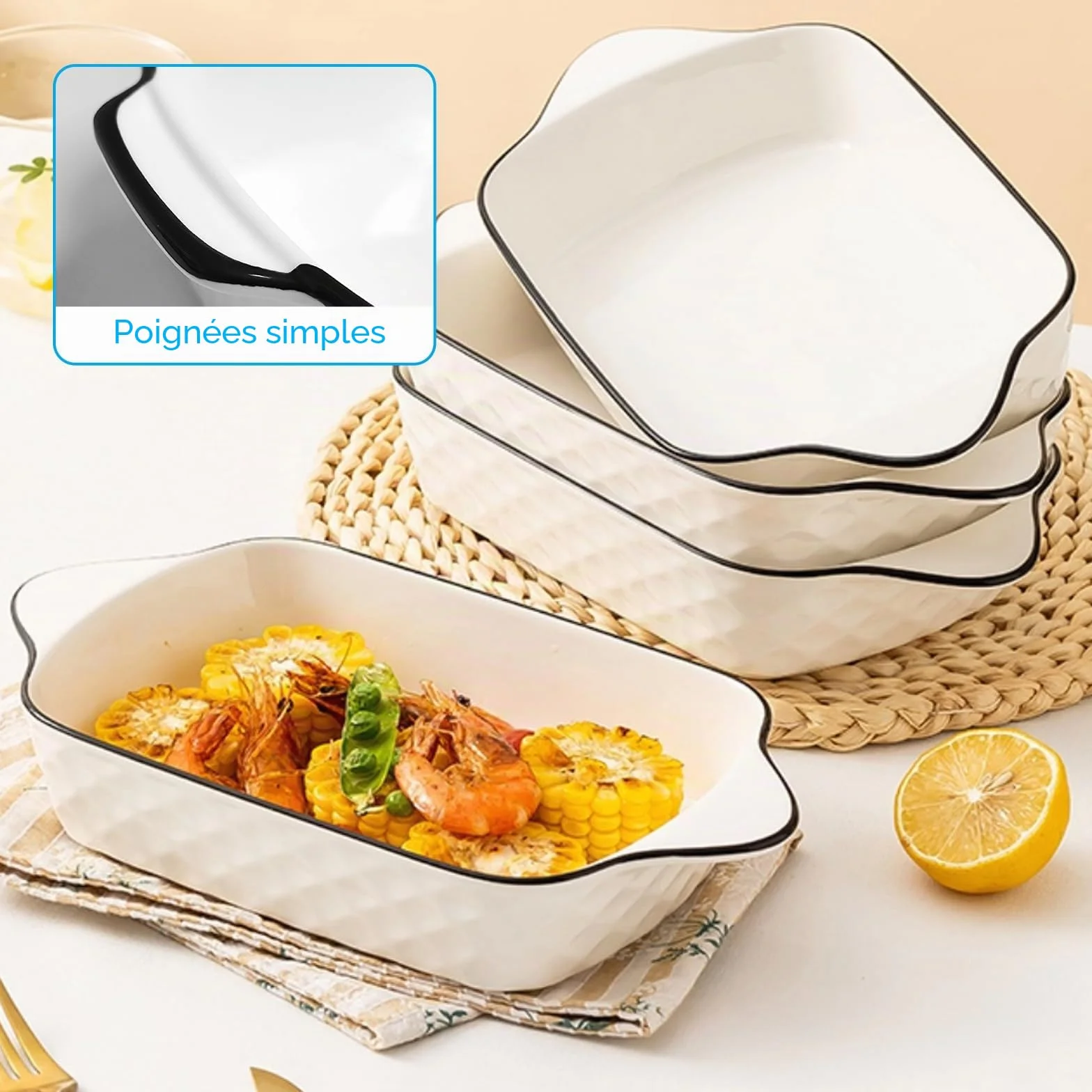 Lot de 4 petits plats à gratin en céramique de qualité supérieure avec poignées, four, micro-ondes et Airfryer, parfaits pour gratin, pâtes, desserts et plus encore, petit plat à gratin pour 1