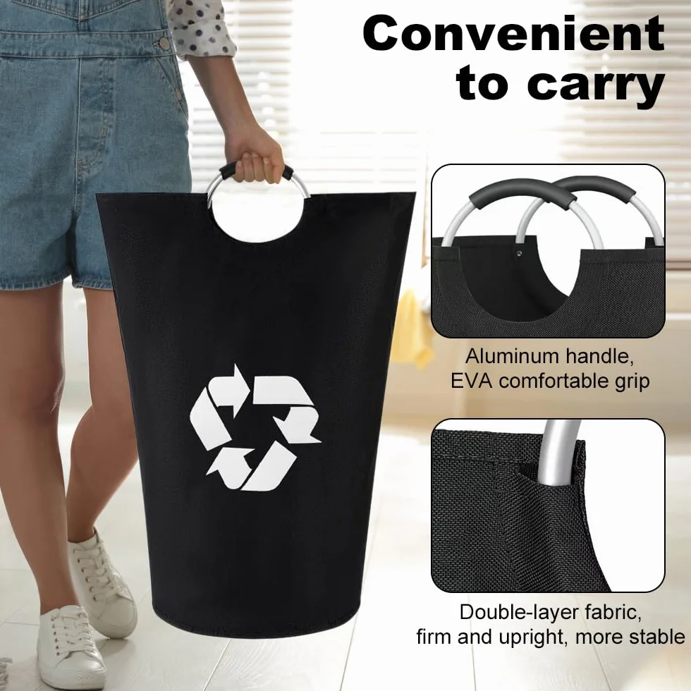 Poubelle Recyclage Réutilisable 82L avec Poignée en Aluminium, Détachable, Noir