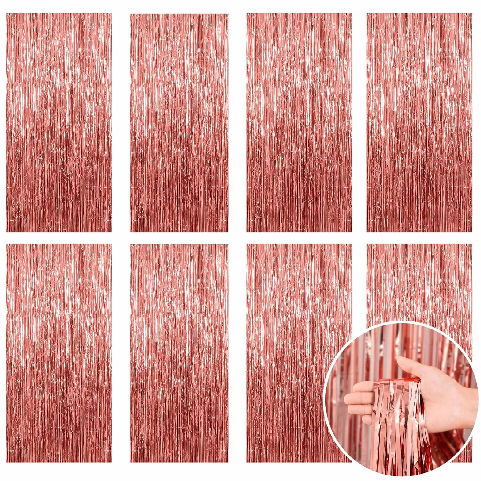 Rideau Métallique à Franges Paillettes Brillant 1x2M Or Rose pour Décoration Fête Noël Mariage