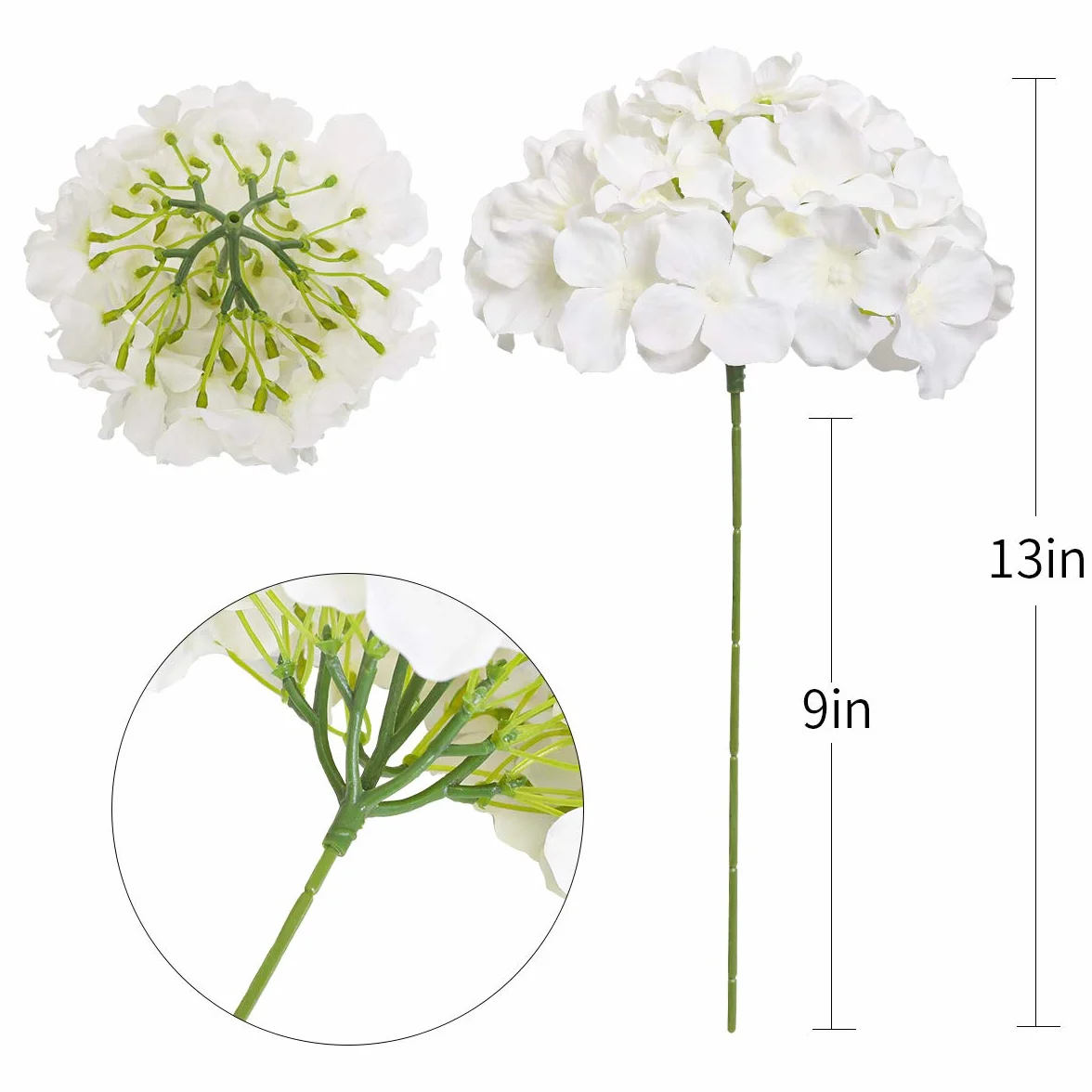 Hortensias Artificiels 12pcs Têtes de Fleurs avec Tiges pour Bouquets de Mariage Mariée
