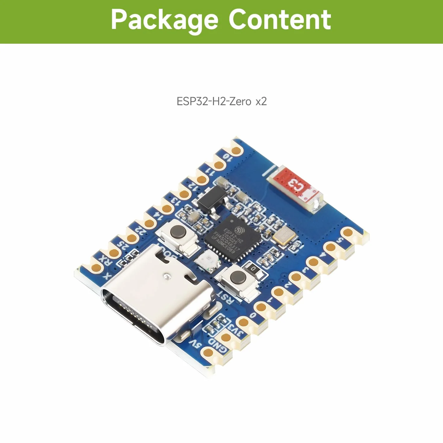 Waveshare ESP32-H2 Mini Development Board 2pcs, ESP32-H2FH4S 96MHz, 4MB Flash, BLE/Zigbee/Thread