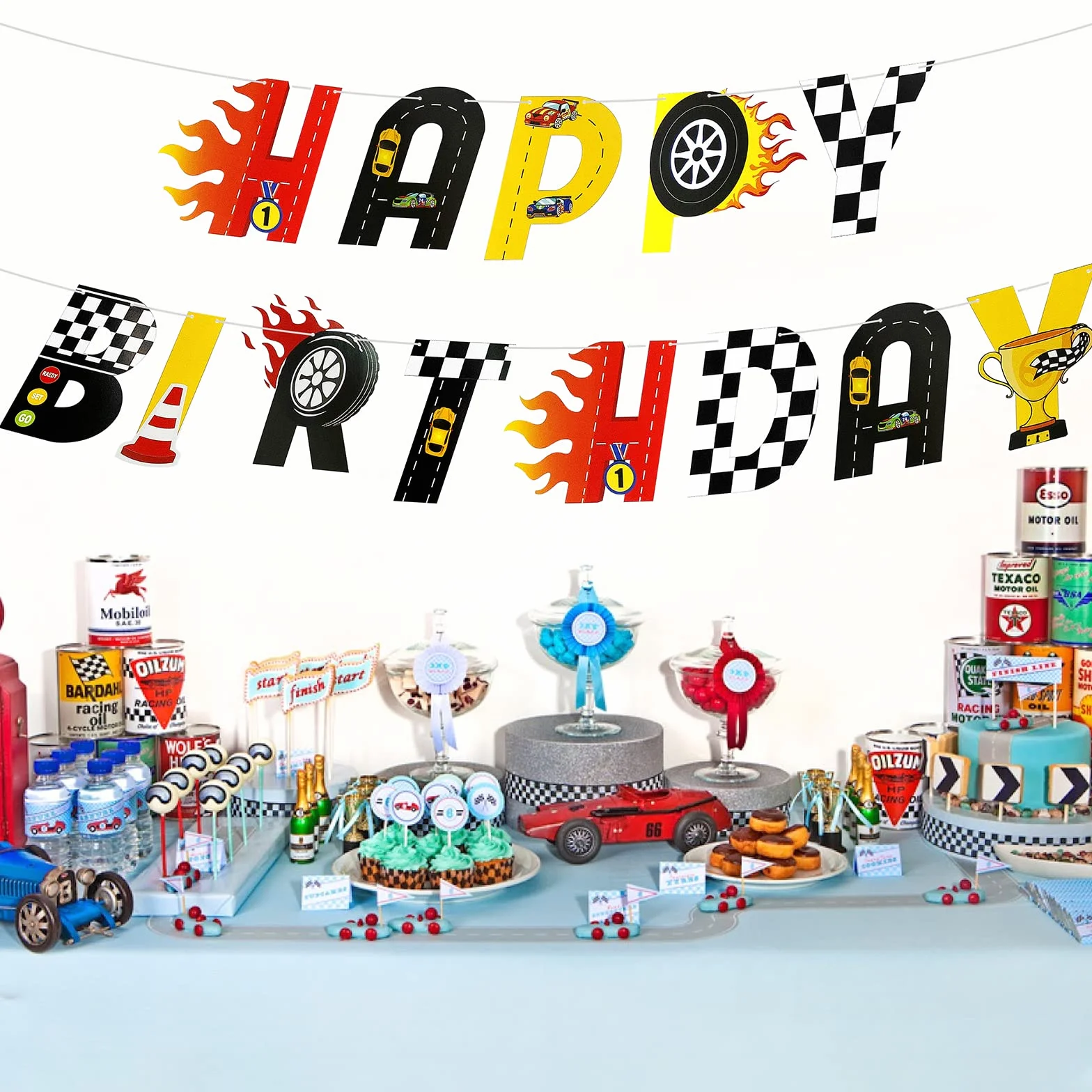 Bannière d'anniversaire Hot Wheels Racing Happy Birthday, décoration réutilisable intérieur extérieur, lettres fête enfants garçons filles