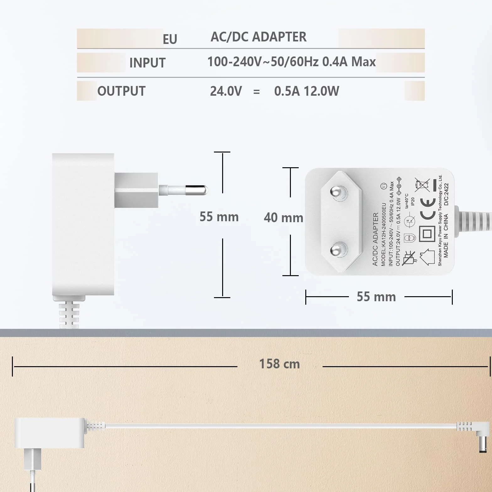 Adaptateur 24V 0.5A Chargeur pour Diffuseurs d'Huiles Essentielles 1.5M DC 5.5*2.1mm