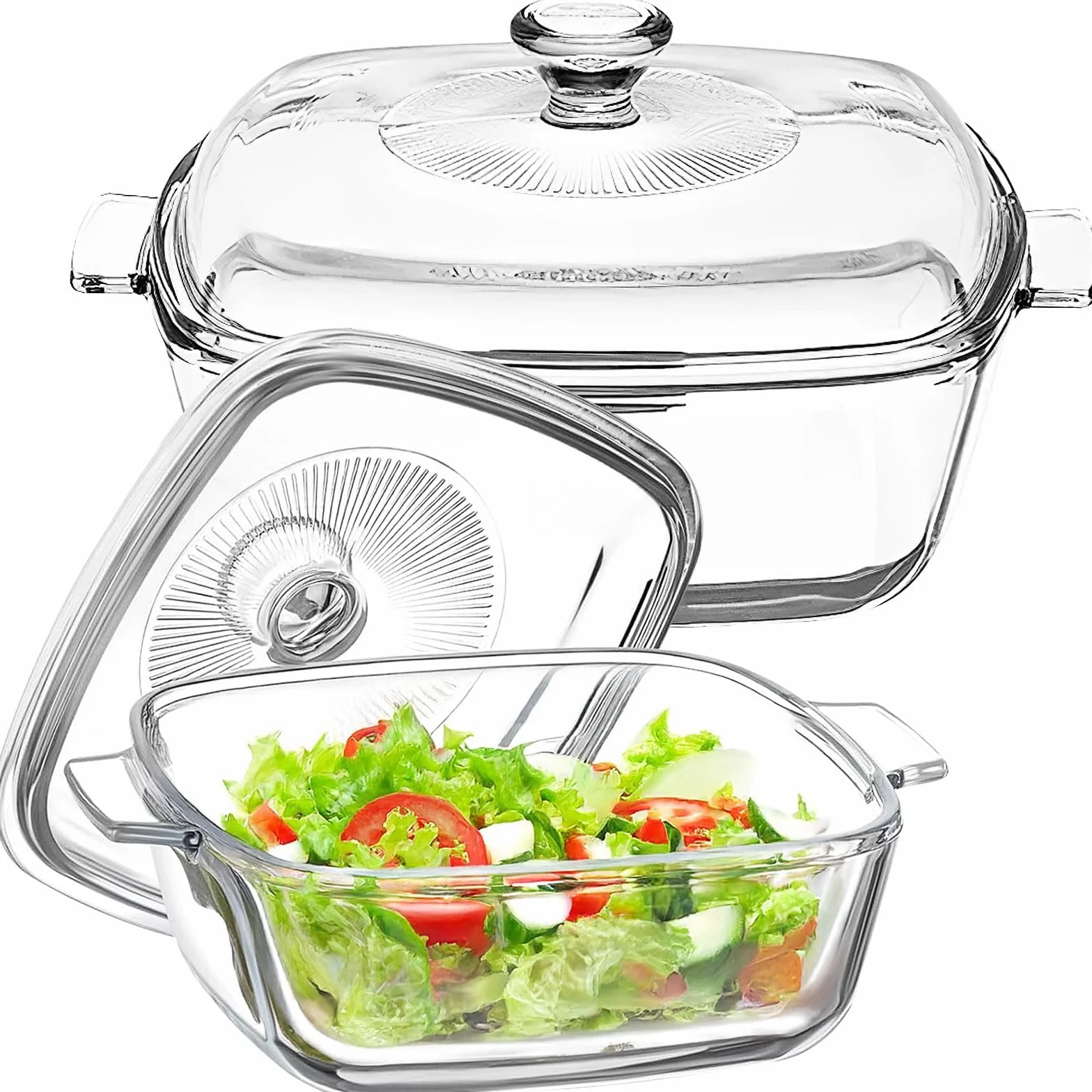 Lot de 2 Plats Four en Verre avec Couvercles, 0,8 L et 1,5 L, Plats à Gratin Carrés Résistants à la Chaleur, Compatibles Four et Micro-ondes, pour Gratin, Ragoût et Service