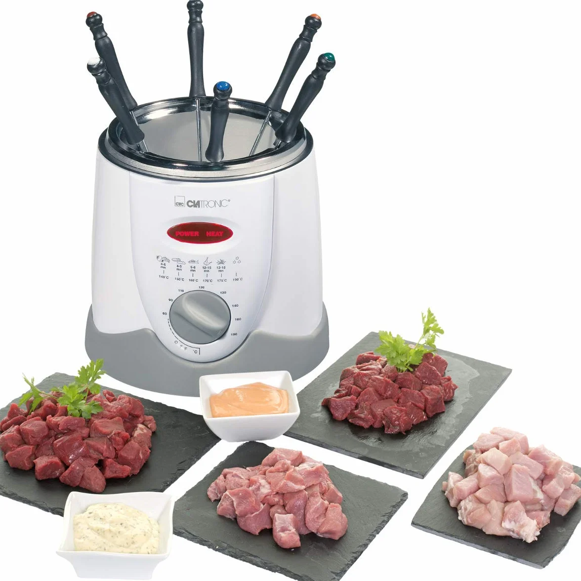 Clatronic Ffr 2916 Friteuse et Fondue Parois Froides Thermostat Variable 2 Indicateurs Lumineux de Control Protection Anti Surchauffe Capacité 1 Litre Blanc
