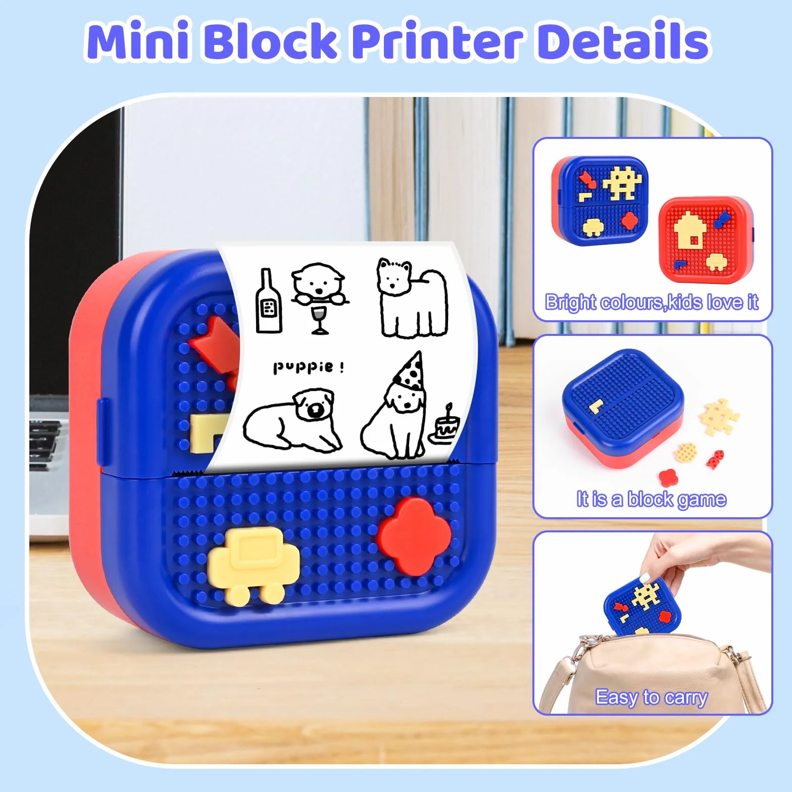 Mini drukarka, mobilna drukarka fotograficzna, przenośna mini drukarka fotograficzna, bezprzewodowa drukarka fotograficzna z 13 rolkami, do smartfona, drukarka Bluetooth, pomoc w nauce,