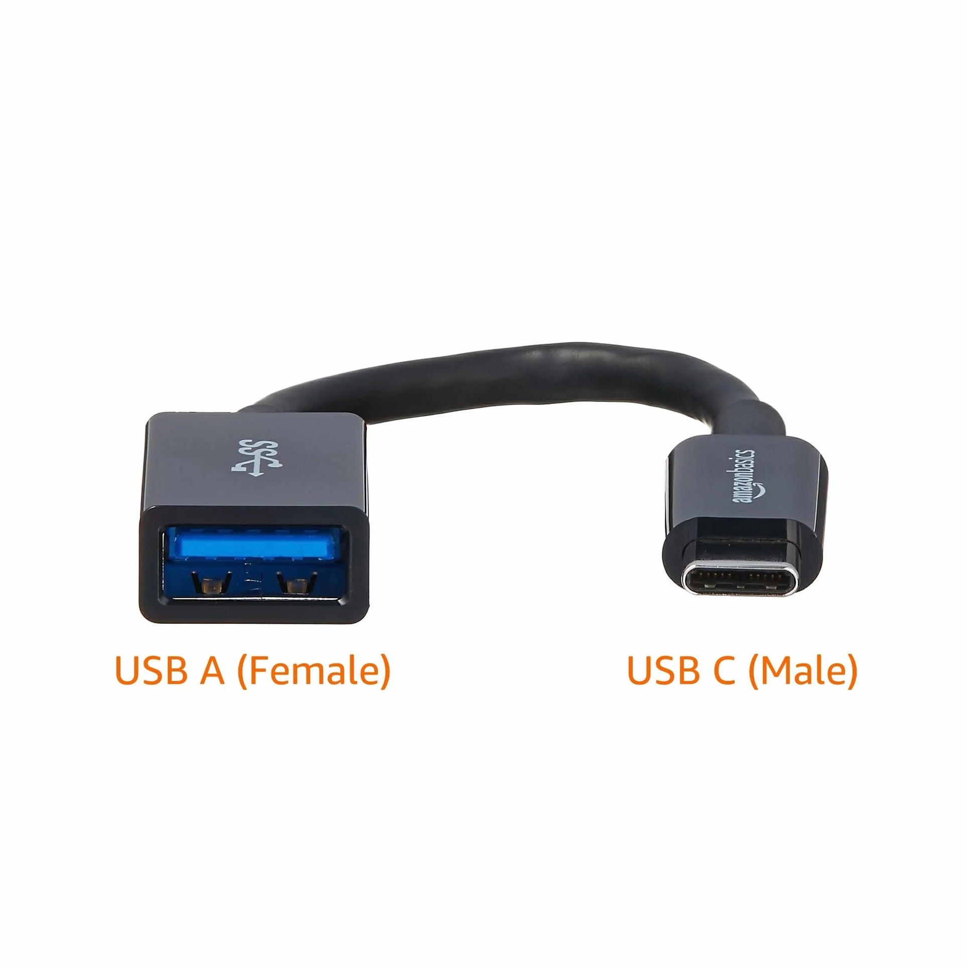 Amazon Basics Câble adaptateur femelle USB 3.1 USB-C vers USB-A haut débit 5 Gbit/s certifié USB-IF noir