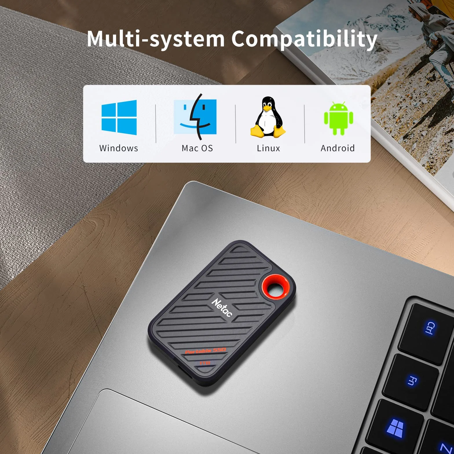 Netac ZX20 1TB Zewnętrzny dysk SSD PSSD 1TB Przenośny dysk SSD NVMe, USB 3.2 Gen 2x2, prędkość odczytu do 2000 MB/s i zapisu do 1700 MB/s, odporny na kurz, obsługuje Win To Go, kolor czarny