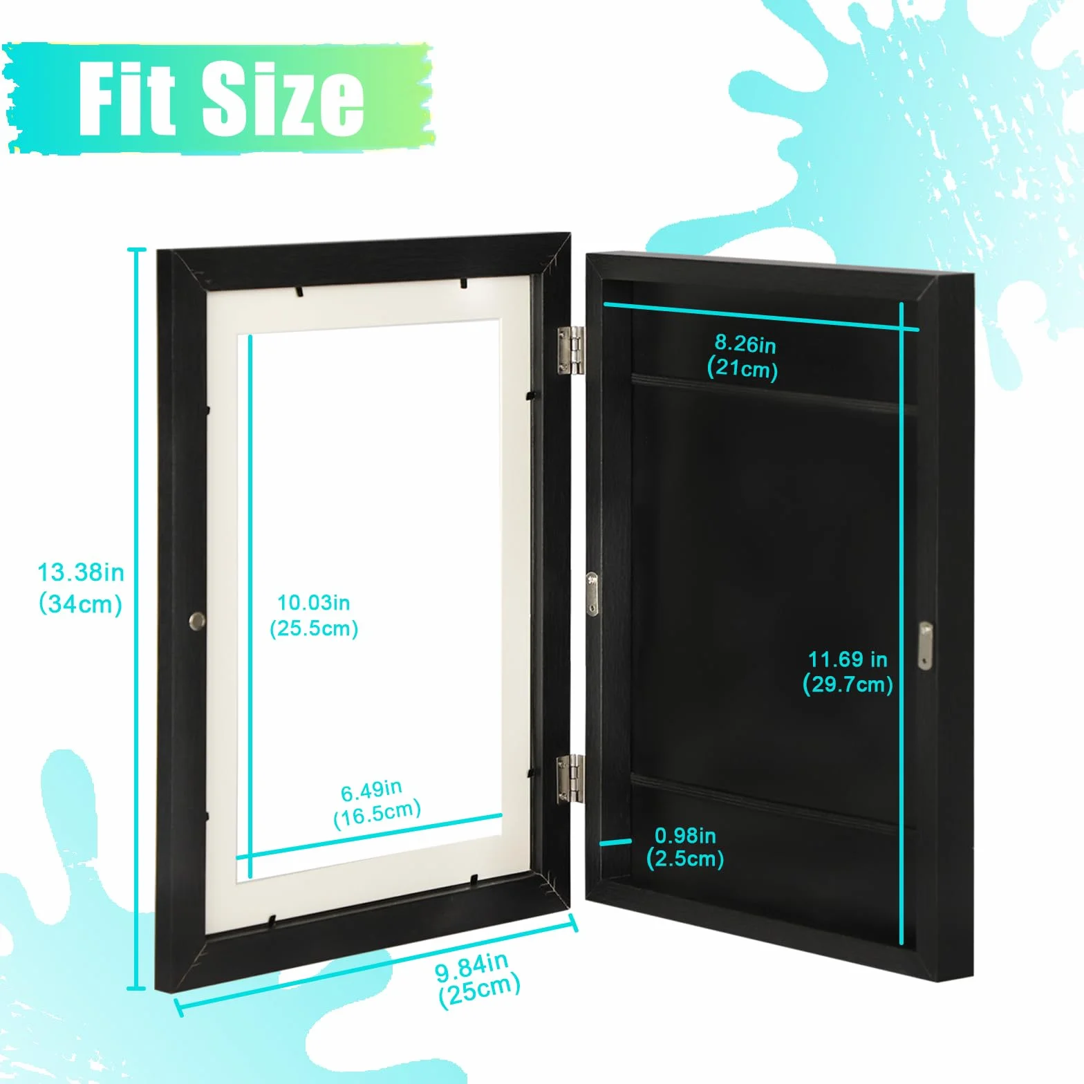 Cadre Photo pour Dessins d'Enfants A4, Ouverture Frontale, Fixation Murale, Noir