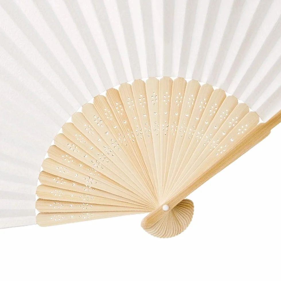 OLILLY - 50 Eventails Blancs en Papier et Bambou pour Invités - Mariage, Fête, Evènement en Extérieur... (Blanc, 50 Eventails)
