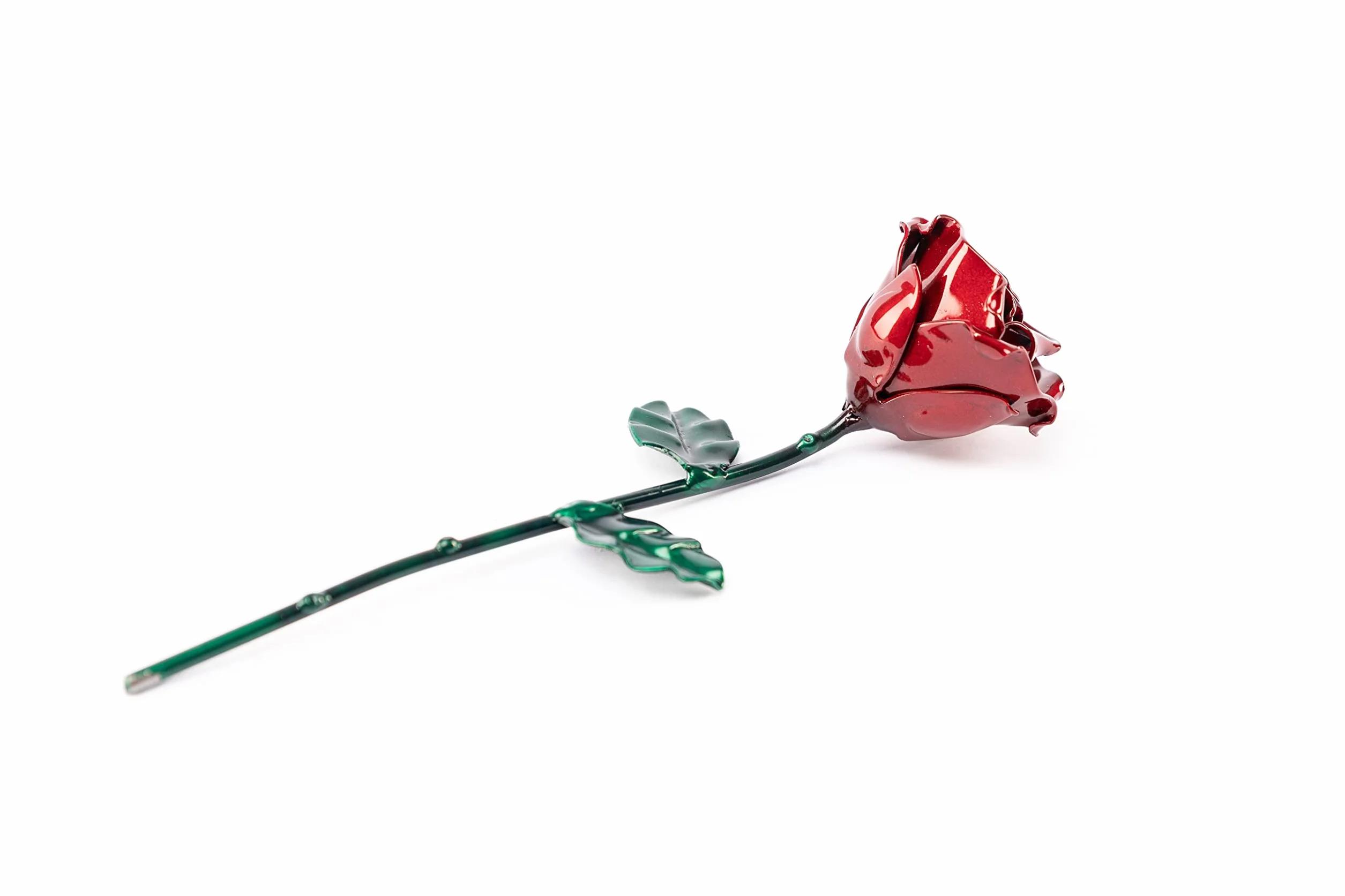 Forging Art Bcn® Rose Éternelle en Fer Forgé à la Main avec Piédestal - Cadeau de Saint-Valentin, Fête des mères, Anniversaire de Mariage, Noces de Fer (Rouge/Vert avec Socle)