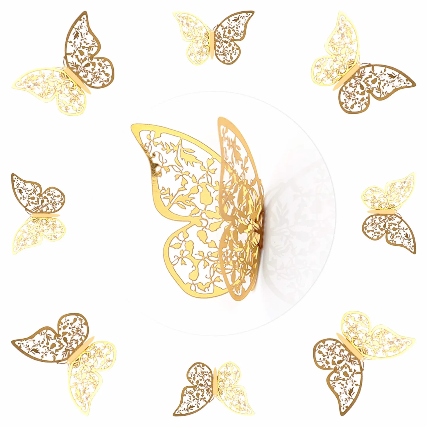 AIEX 24pcs Autocollants Papillons 3D Amovibles Or 3 Tailles Stickers Muraux Décoration