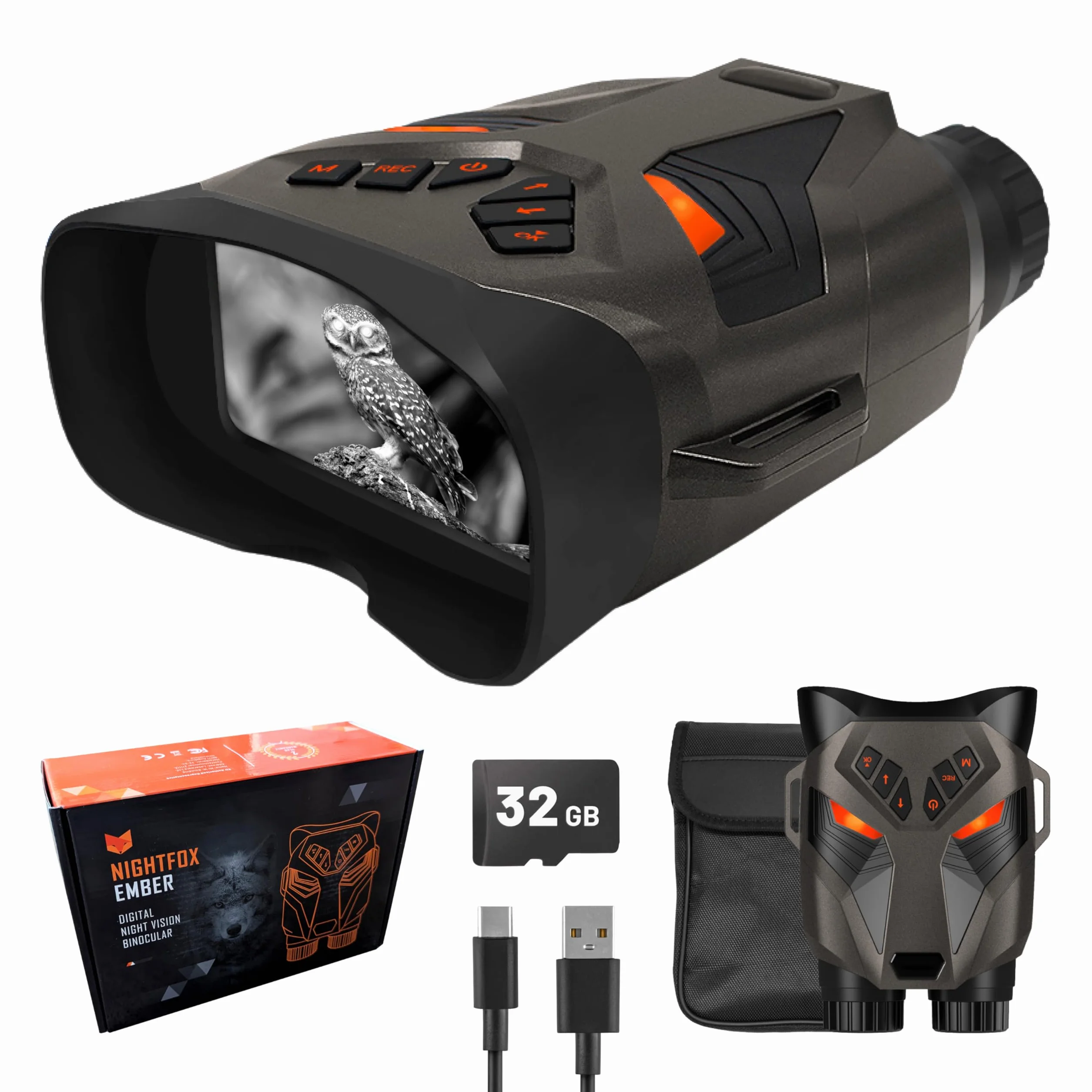 Okulary Noktowizyjne - Nightfox Ember Lornetka Noktowizyjna na Podczerwień, Łatwa w Użyciu, Dużym Ekranem, Powiększenie 4x, Zasięg 250m, Wideo 4K, Gogle Lornetki na Biwakowania