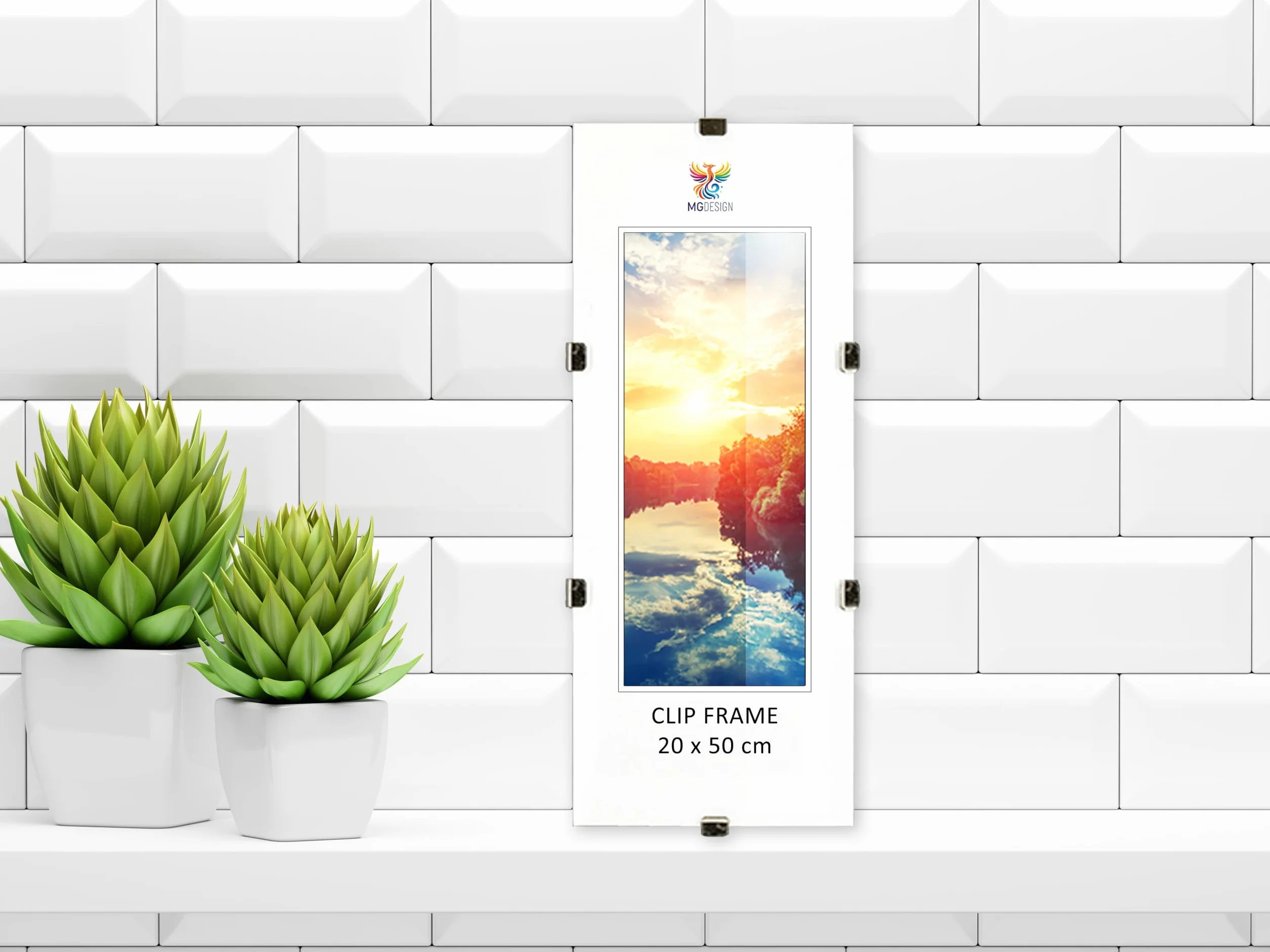 Cadre à clips en plexiglas 20 x 50 cm MG Design – pour photos posters puzzles suspension verticale horizontale