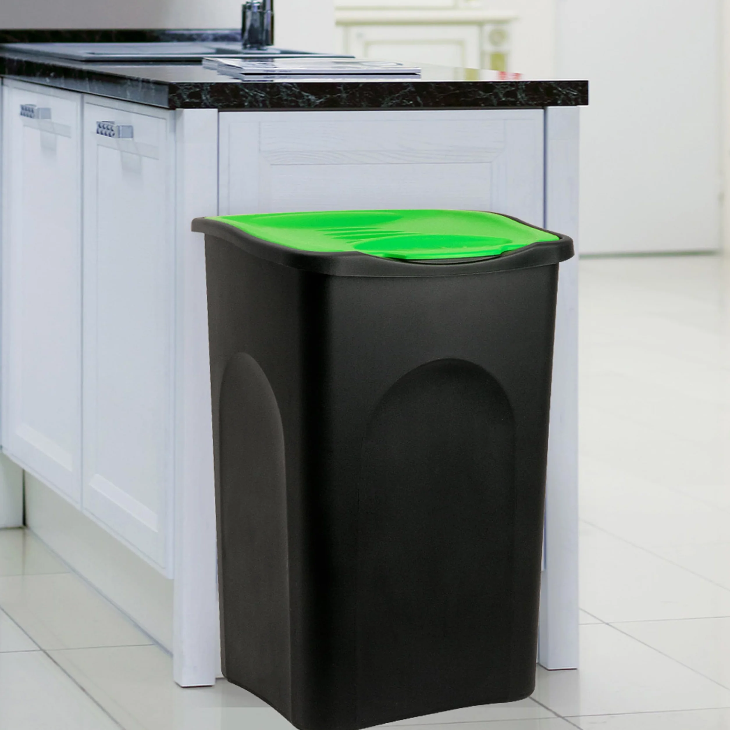 Deuba Poubelle tri sélectif 50L couvercle basculant sans odeur cuisine salle de bain