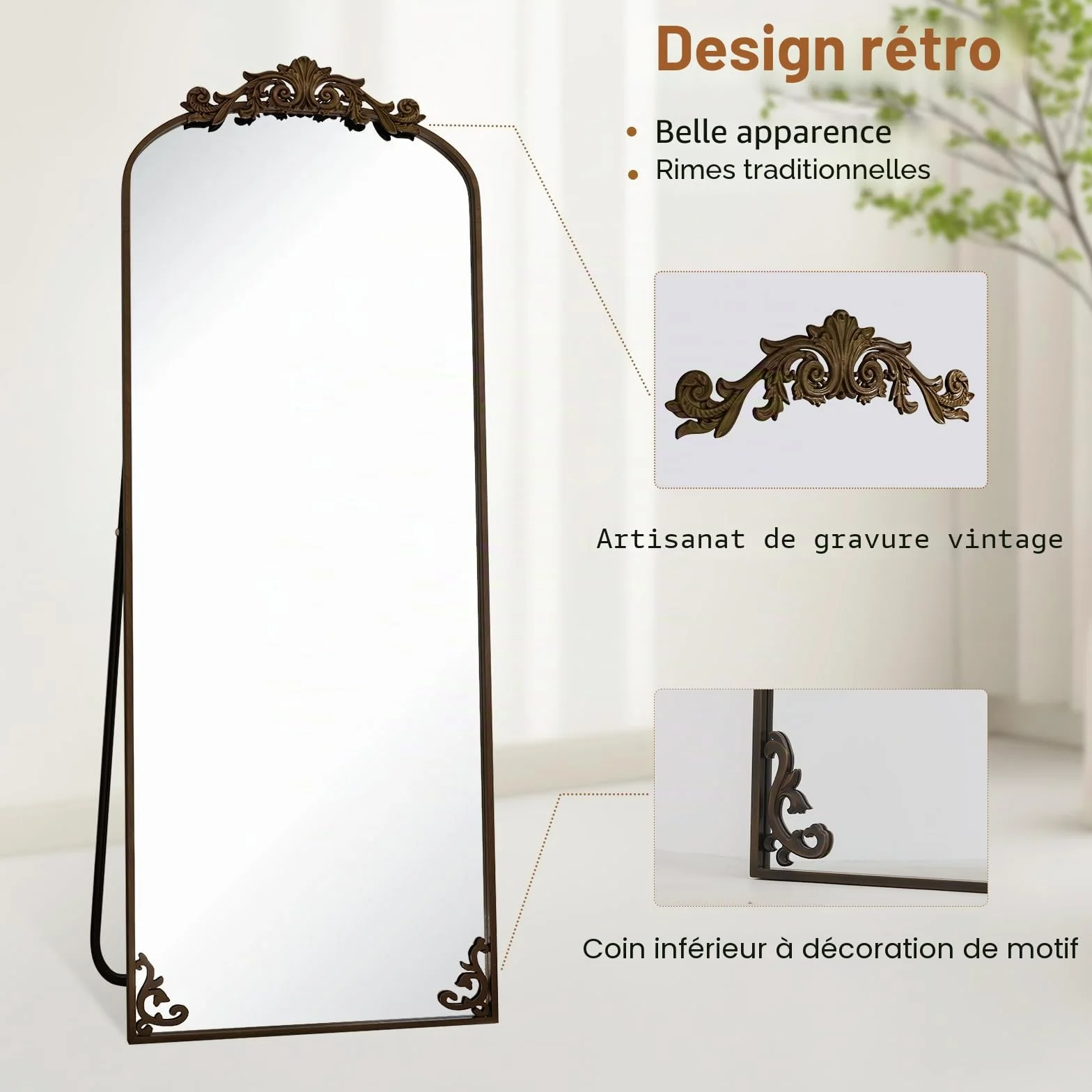 Koonmi Miroir sur Pied Vintage Pleine Longueur 52 x 163 cm incassable pour Chambre
