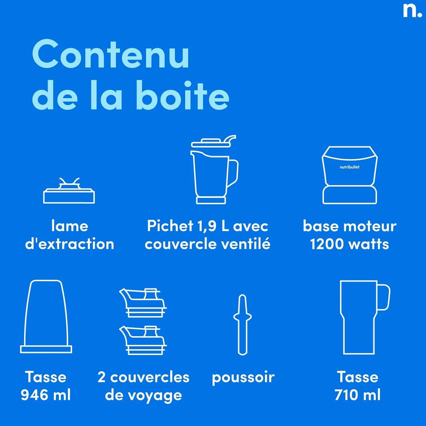 Nutribullet Full Size Blender Combo, mixeur électrique, broyeur multifonctionnel, professionnel, puissance 1200 Watt, carafe 1,9l, verres 946ml et 710ml, noir, NBF500MB