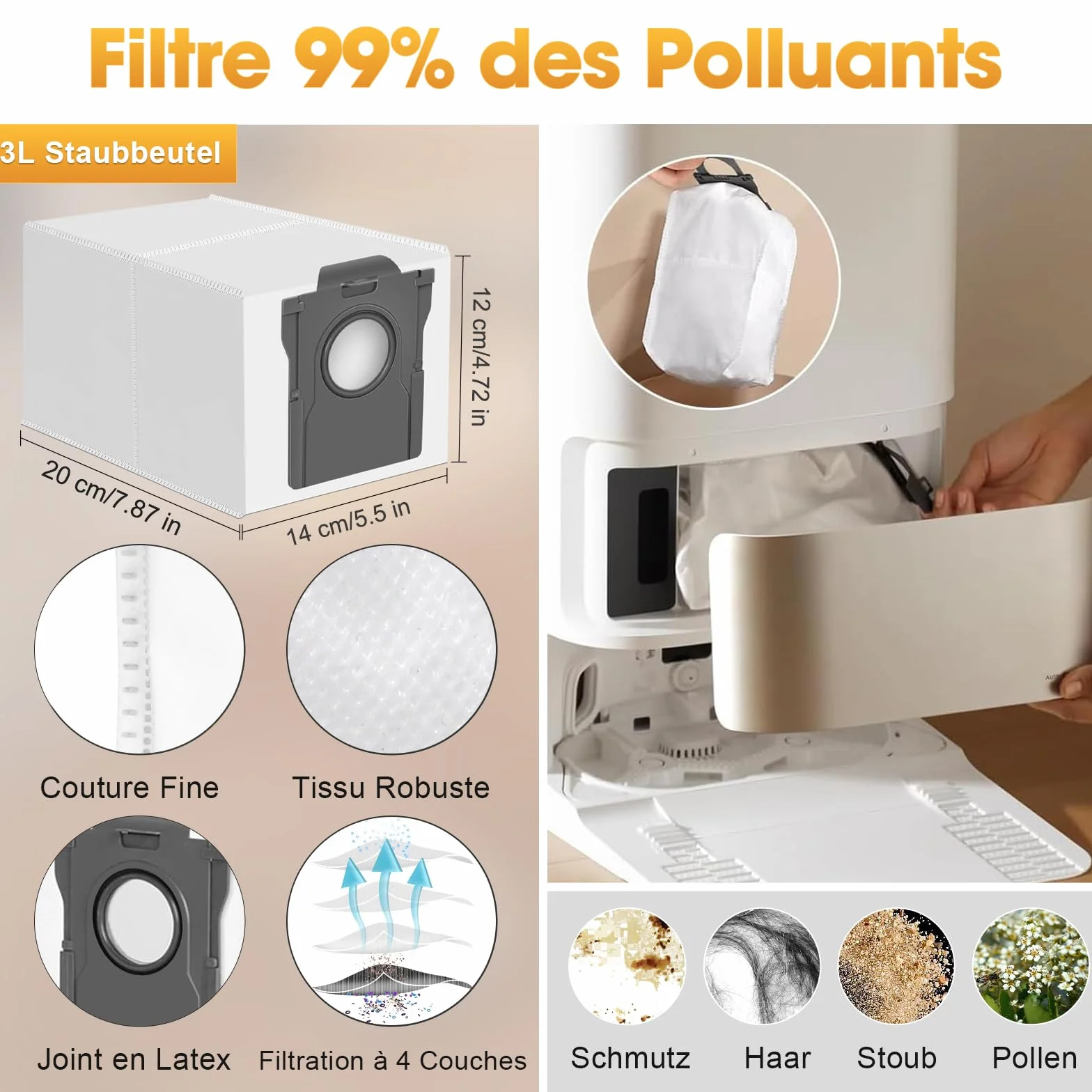 Dreame X50 Ultra Accessoires Pièces de Rechange L50s L40s Pro Ultra 2 Brosse Principale 4 Sacs à Poussière 4 Chiffons 4 Filtres 4 Brosse Latérale