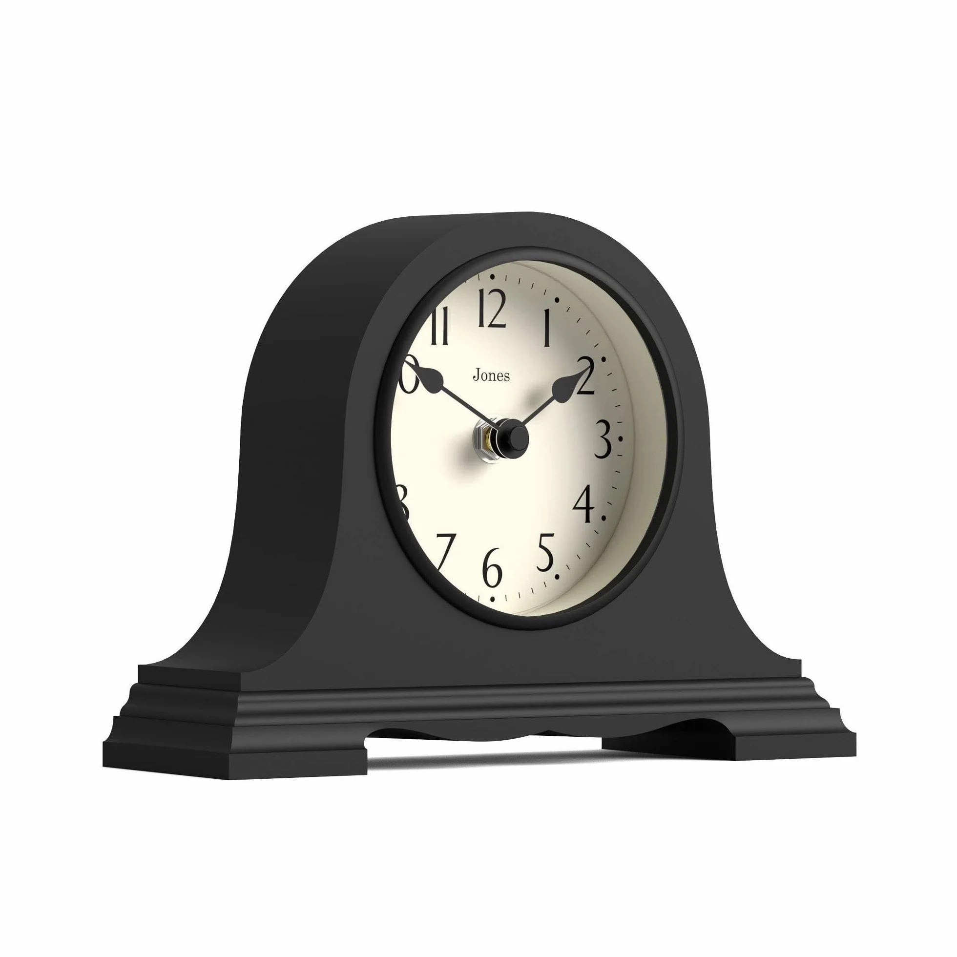 JONES CLOCKS® Speakeasy Petite Horloge à cheminée | Conception Classique du Chapeau de Napoléon | Noir | Style Classique Contemporain pour Bureau, Table, étagère ou Table de Chevet