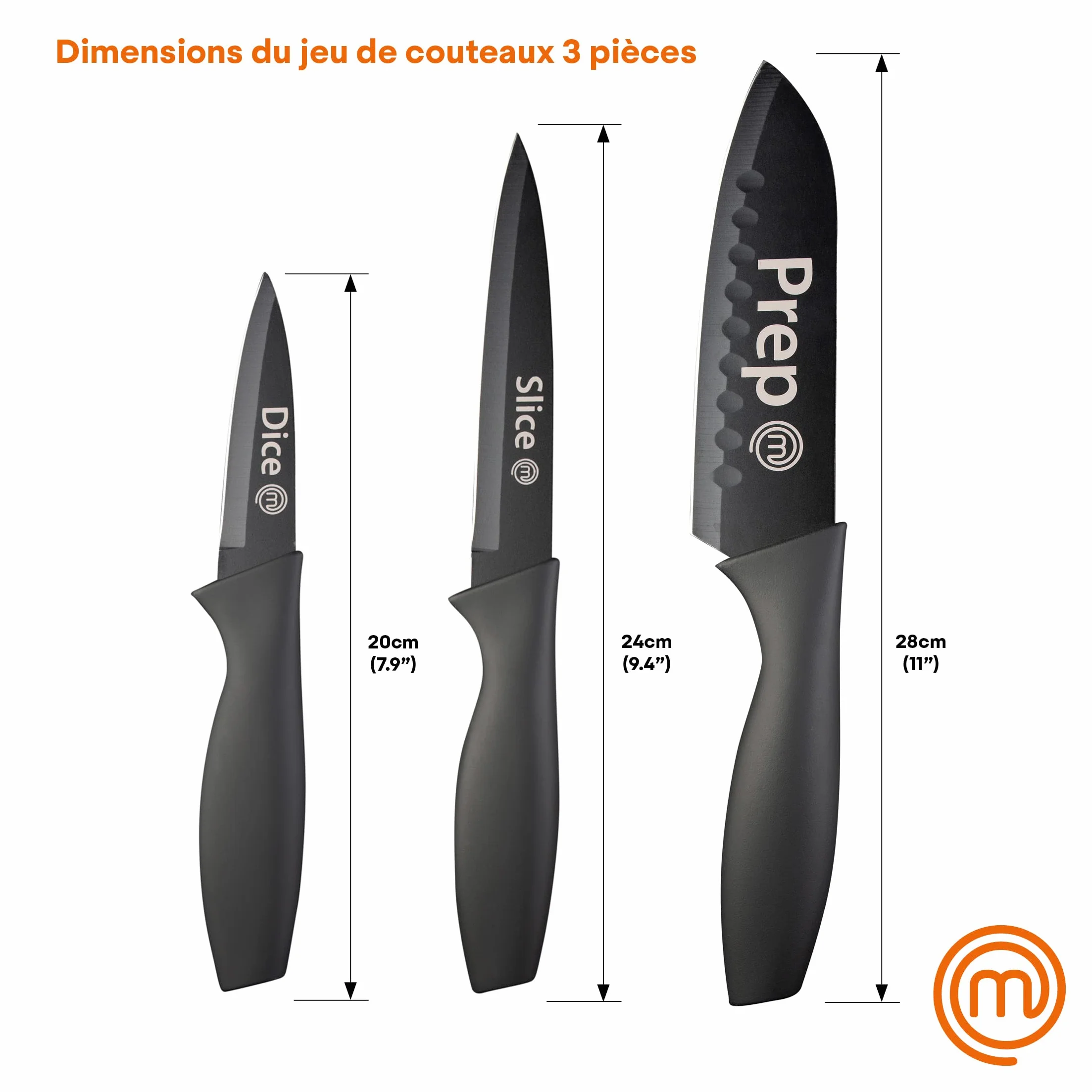 MasterChef Set Couteau Cuisine Acier Inoxydable Revêtement Antiadhésif Manche Ergonomique