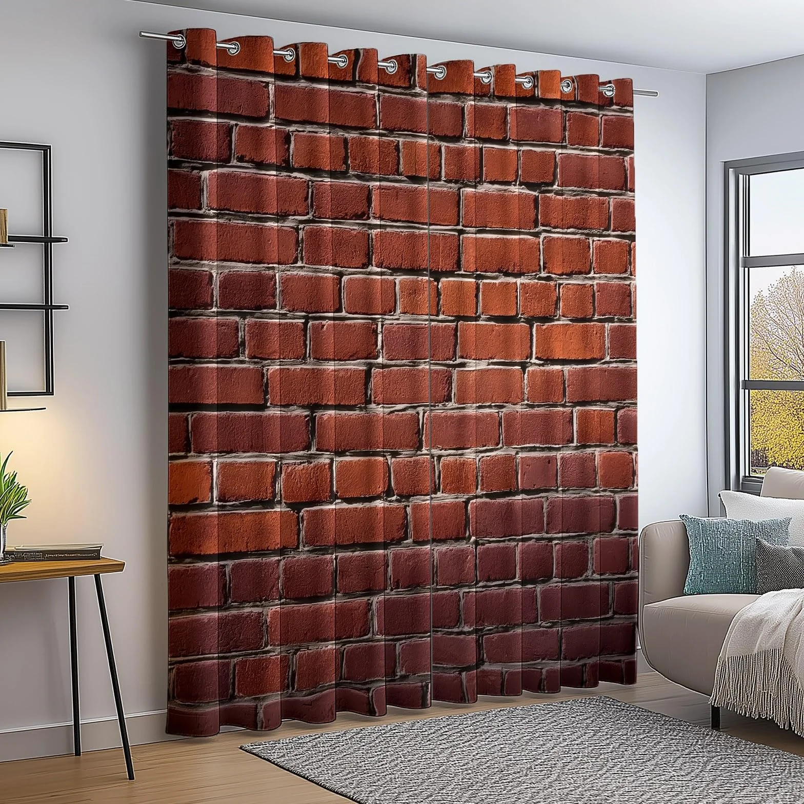Rideaux Isolants 110L x 215H cm 2 Panneaux Design Mur de Briques Anti-Chaleur Rouge