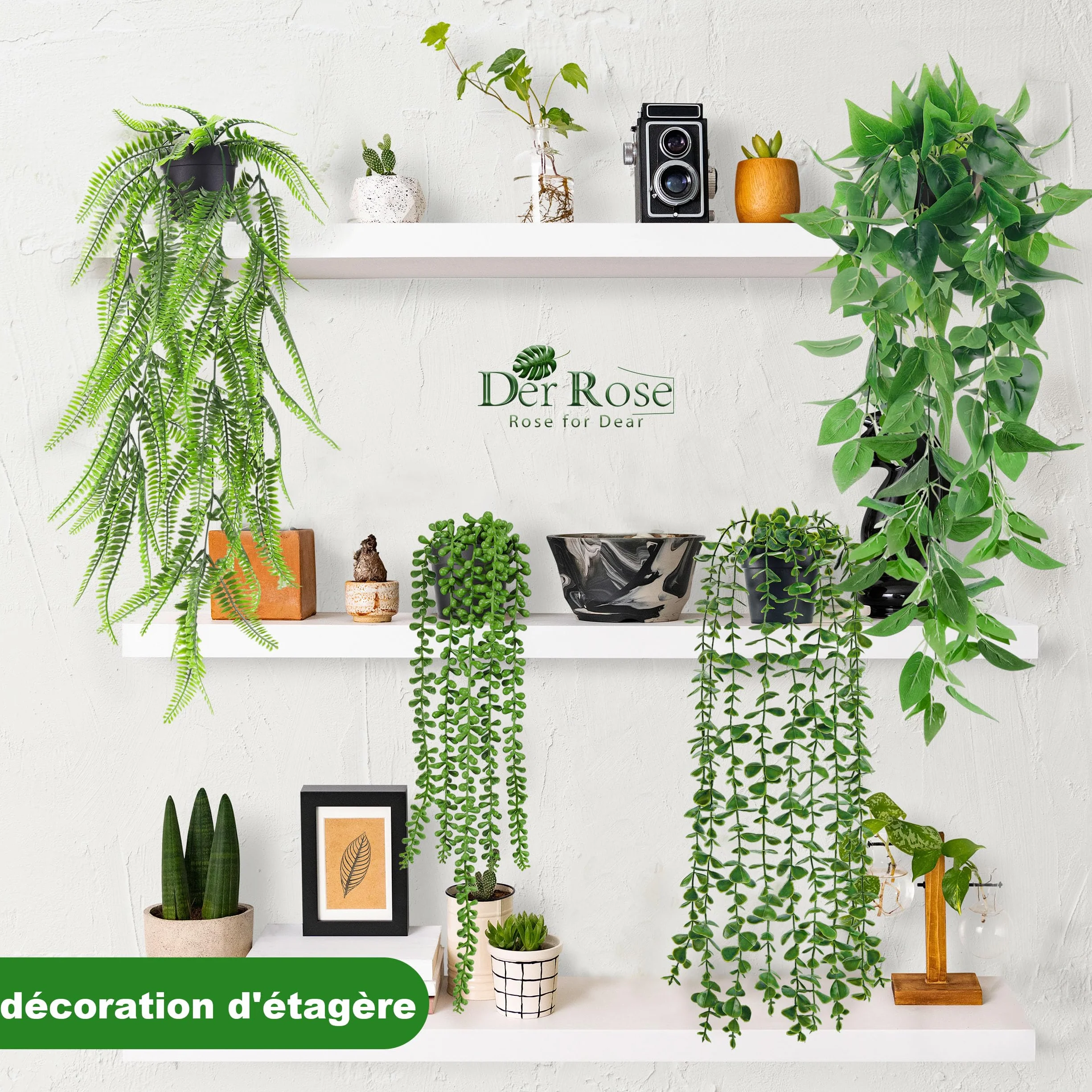 Der Rose 4 Pcs Plantes Artificielles Tombantes Intérieur Extérieur Fausse Plante Décoration Bureau Salon Cuisine Jardin