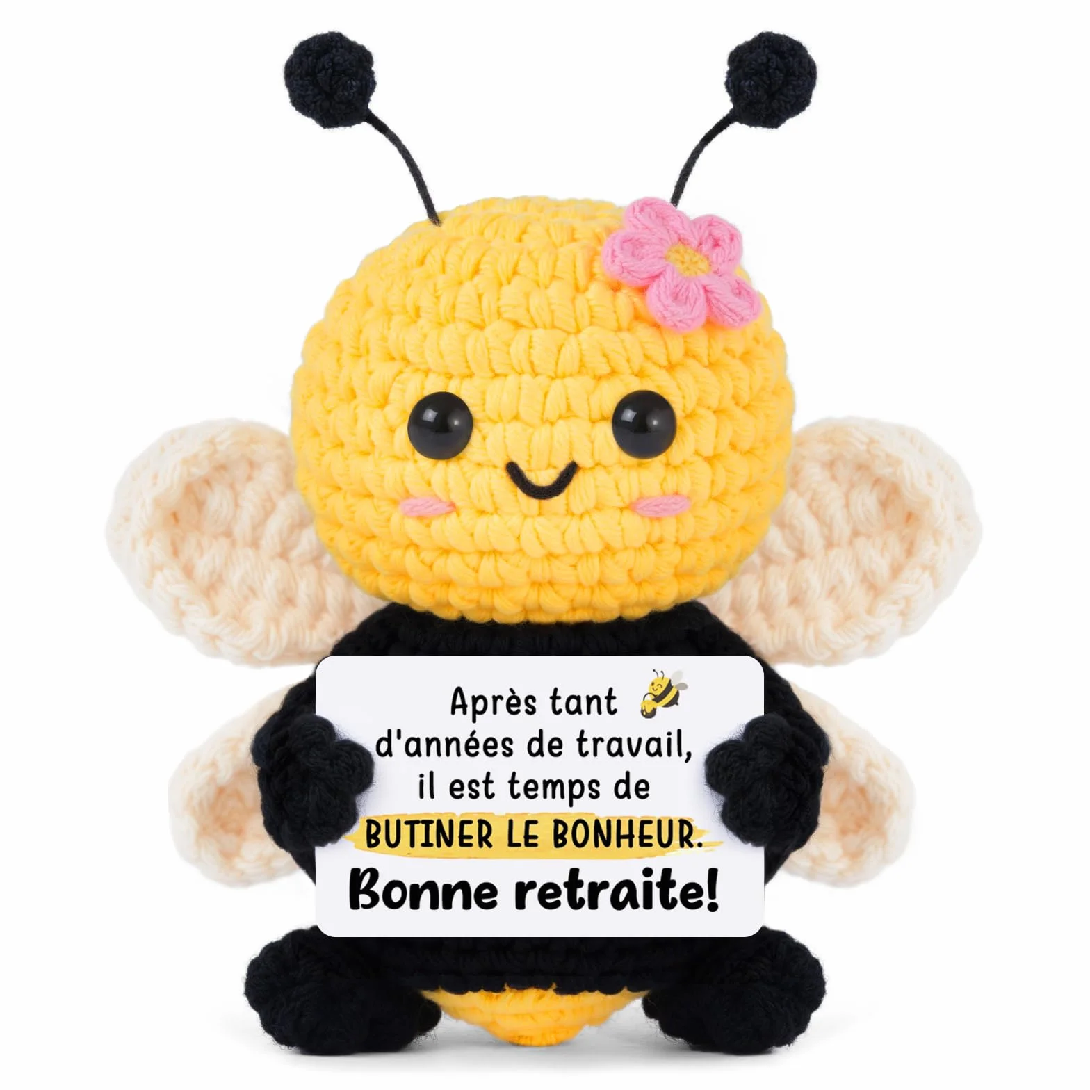 Gleevara Cadeau Retraite Femme Homme, Abeille Mignonne au Crochet Faite Main - Décoration Bureau Maison