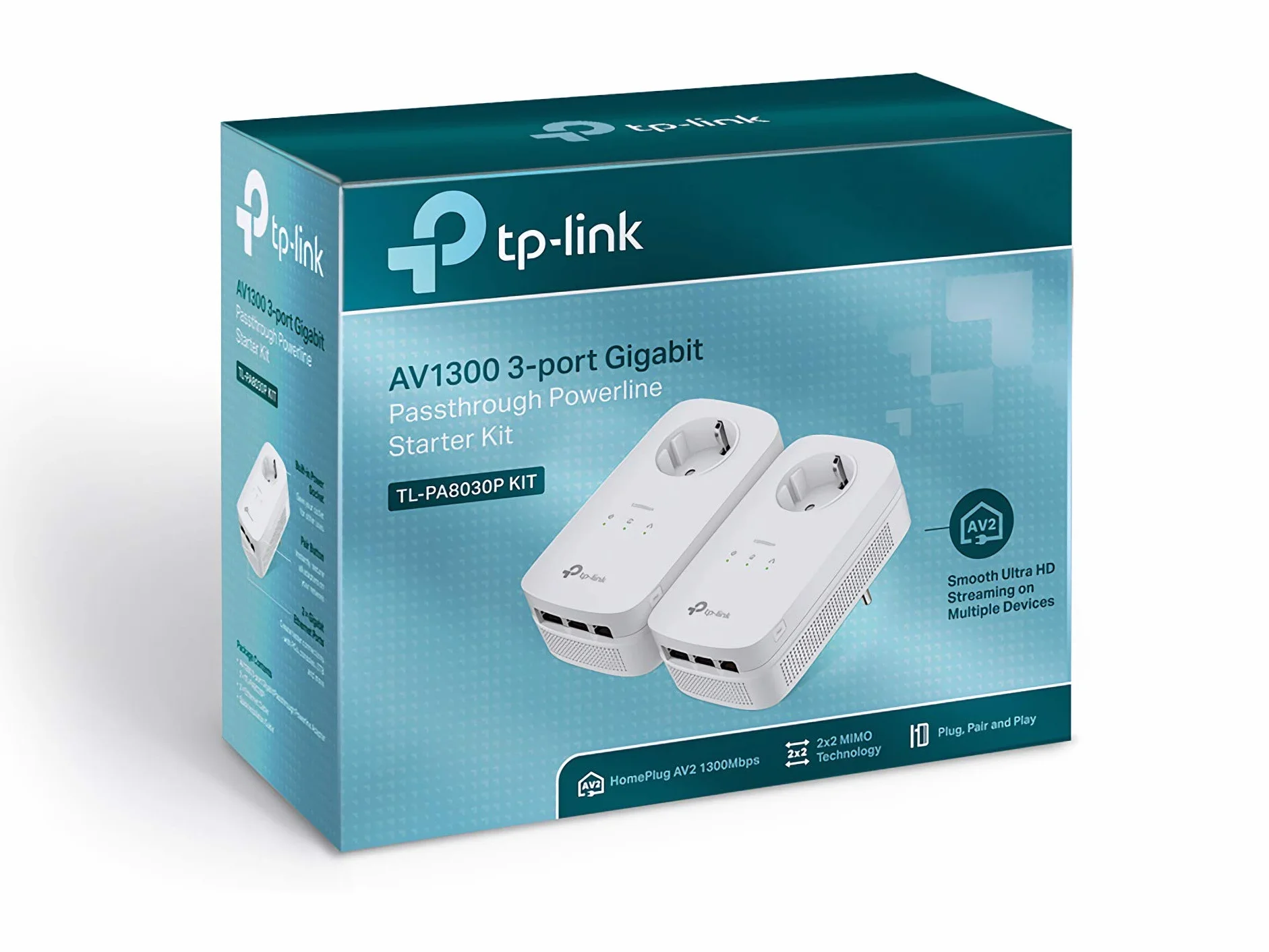 TP-Link TL-PA8030P KIT | Zestaw powerline AV1300 z 3 portami Gigabit | Gniazdko sieciowe | Technologia MIMO | Prędkość do 1300 Mb/s