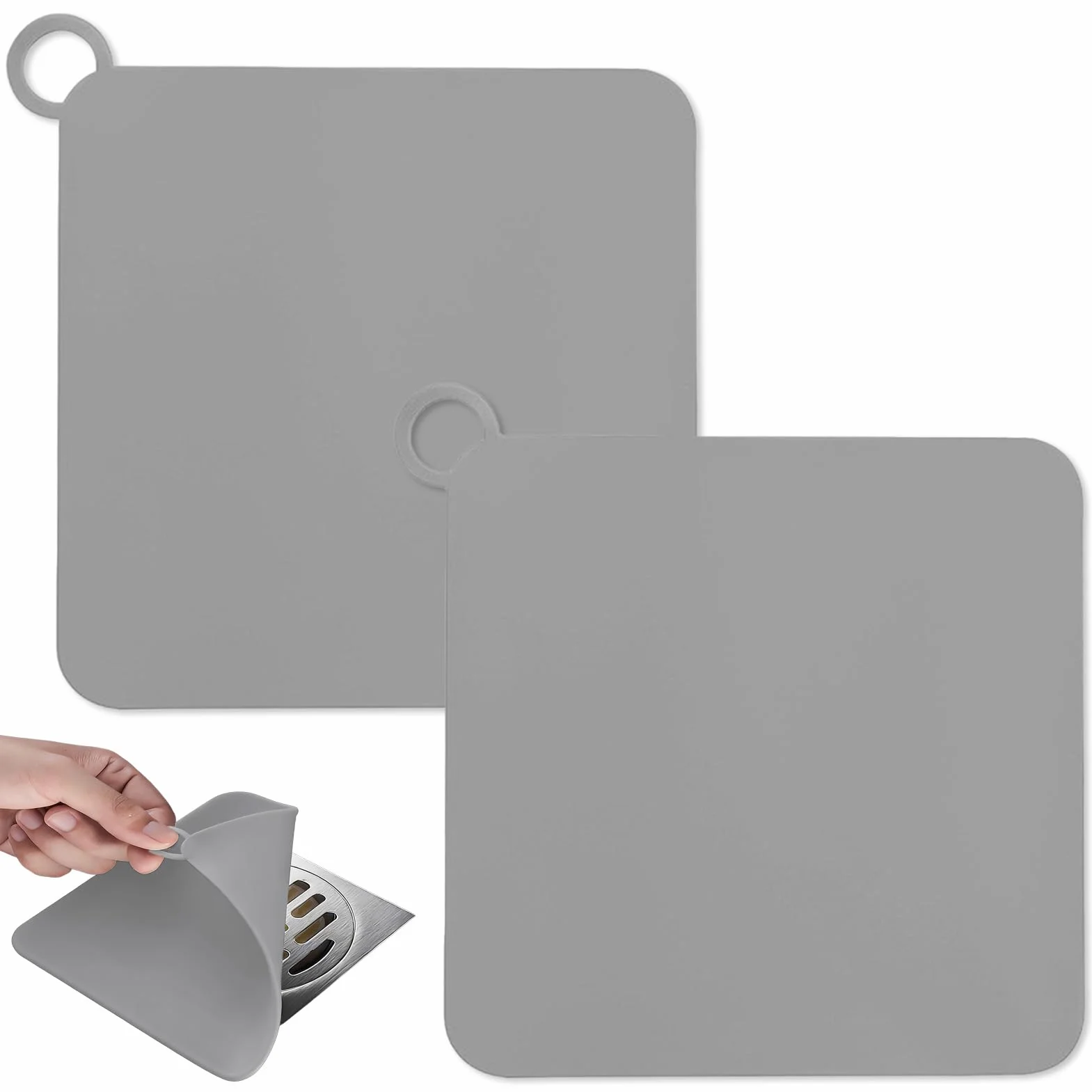 Bouchons de Douche Anti-Odeur en Silicone, Clapet Étanche pour Évier et Baignoire, 2 Pièces (Gris)