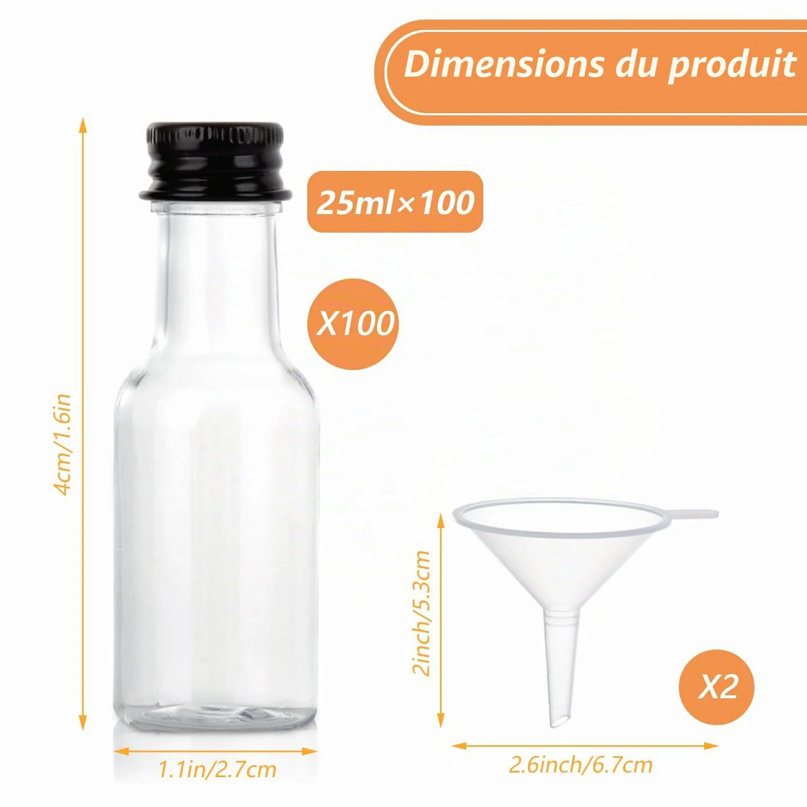 Lot de 100 Pièces Bouteilles de Liqueur en Plastique, Petite Bouteille Shot de Jus 25ml, Mignonette Alcool Vide, Mini bouteille shot, Fiole Plastique pour Mariages, Fêtes