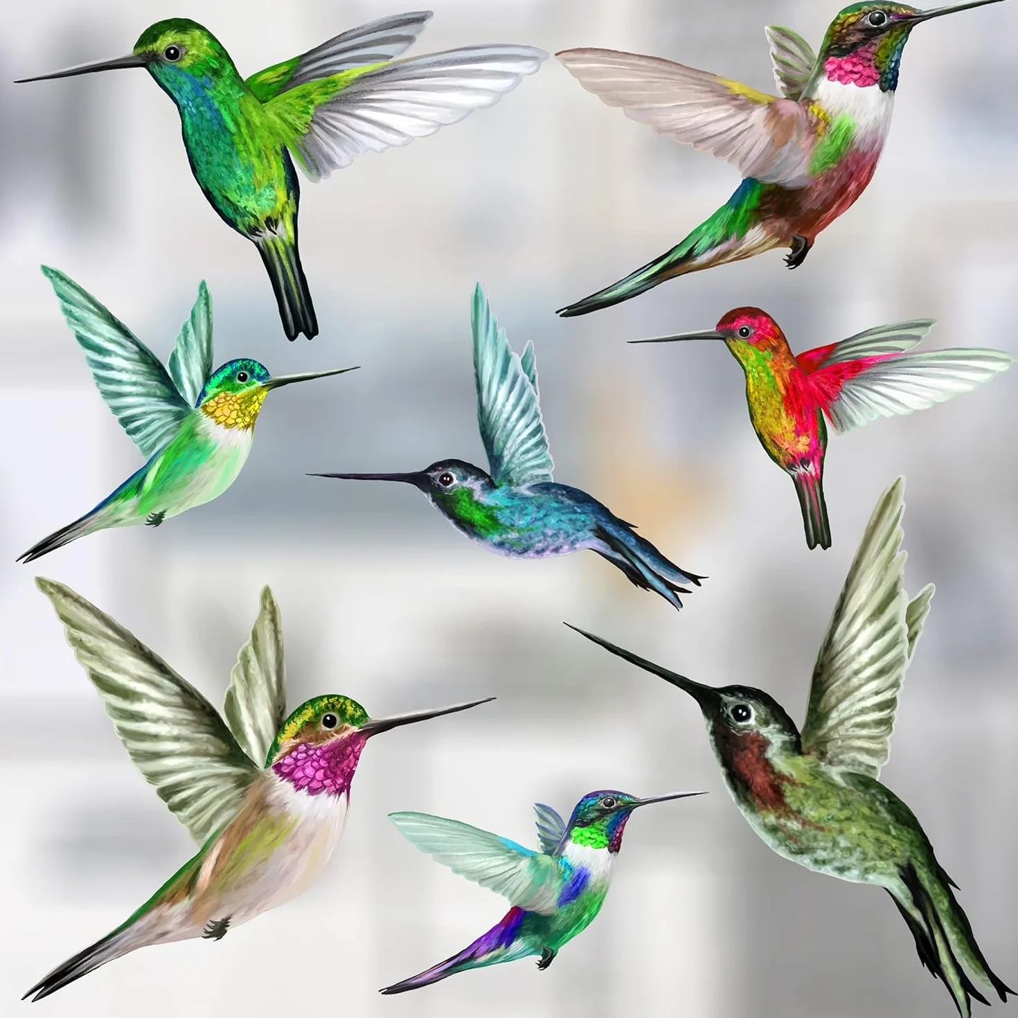 Autocollants Fenêtre Colibri 8 pièces Anti Collision Oiseaux