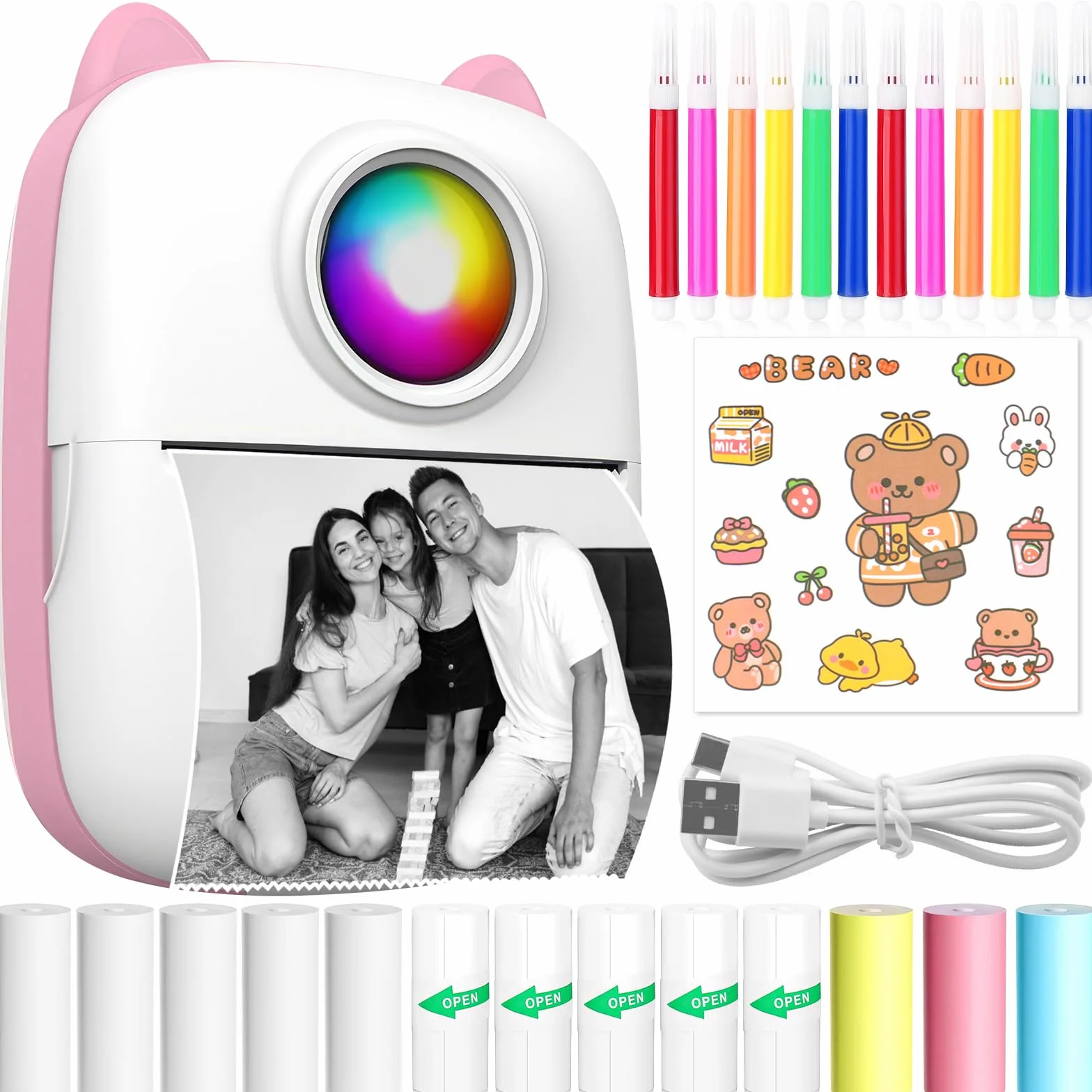 Mini Imprimante Portable Bluetooth Thermique sans Encre pour iOS Android Notes Photos Journal Étiquettes Rose