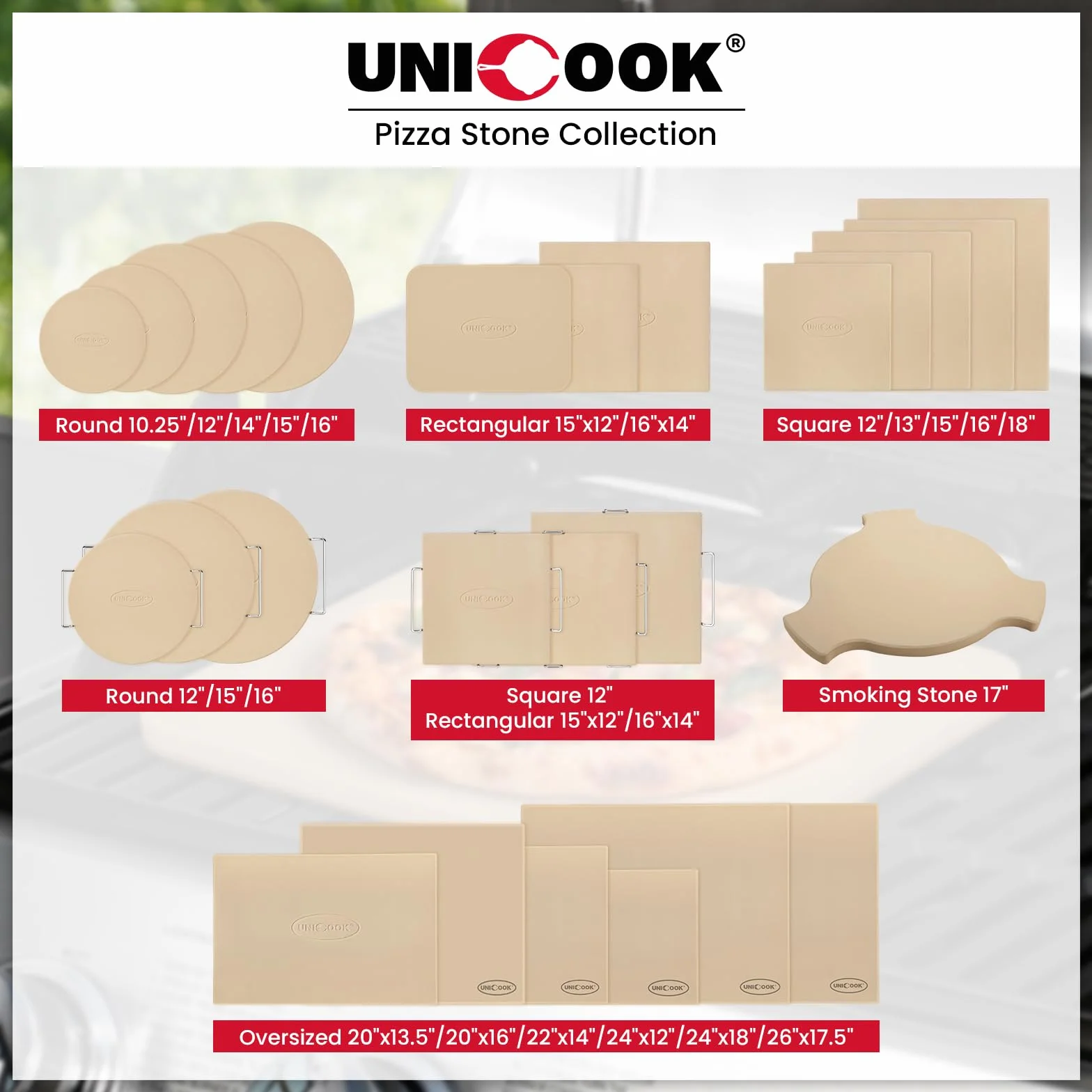 Unicook Pierre à pizza carrée 28 cm – Pierre à pizza pour four et barbecue, pierre de cuisson en cordiérite pour fond de pizza croustillant, pain, biscuits