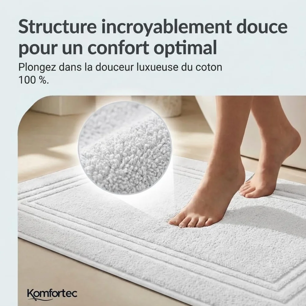 Tapis de Bain 2 Pièces 600 g/m² 100% Coton 50x70 cm Blanc