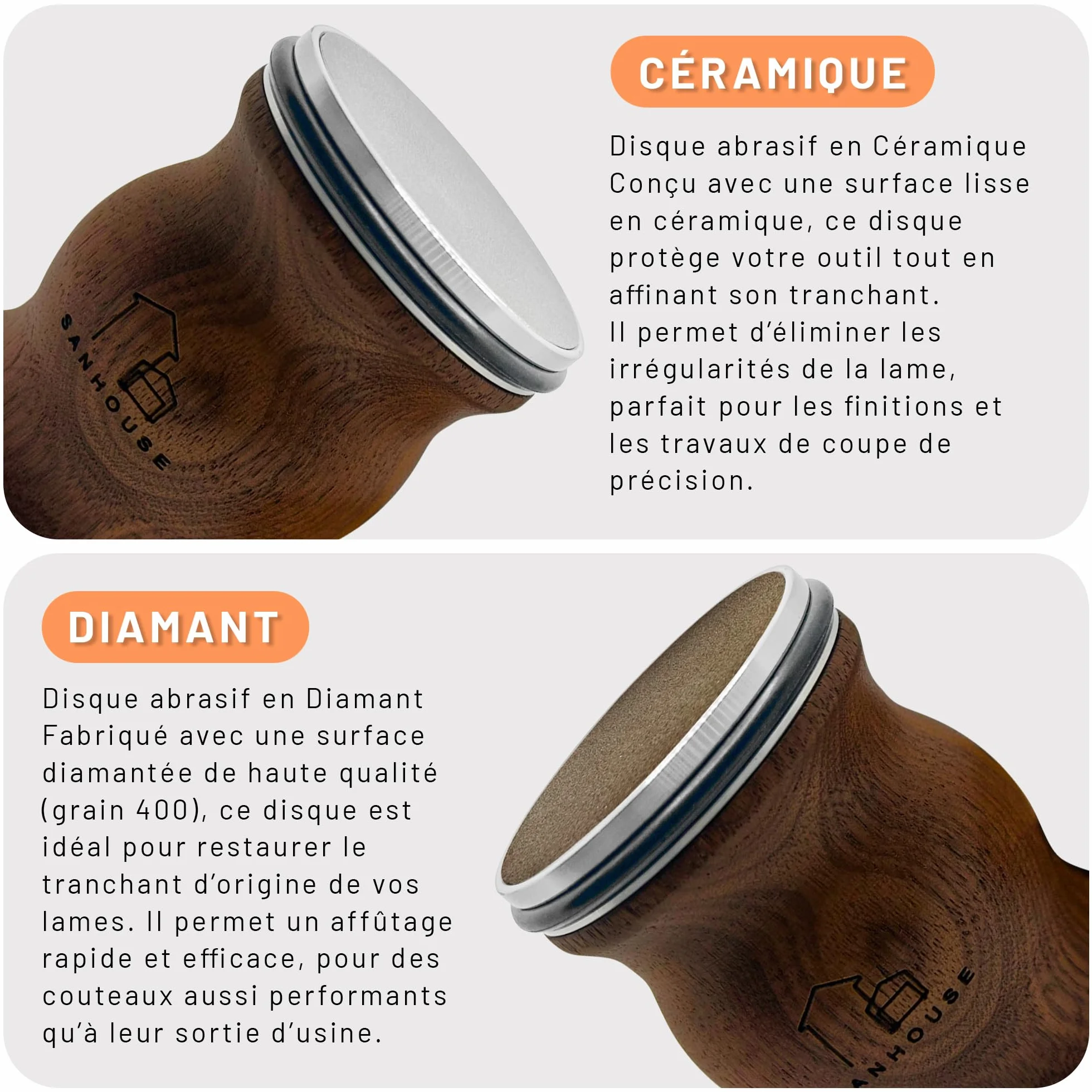 SANHOUSE Aiguiseur couteaux roulants, affuteur de couteaux magnétique multi-angles, pierre a aiguiser, eguiseur de couteau en diamant&céramique, offre un aiguisage de 15 à 22 degrés - MARQUE FRANÇAISE