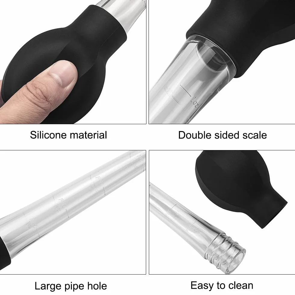 Poire à dinde avec brosse de nettoyage, ampoule à ventouse pour cuisson rôti, bœuf, porc, barbecue (noir)