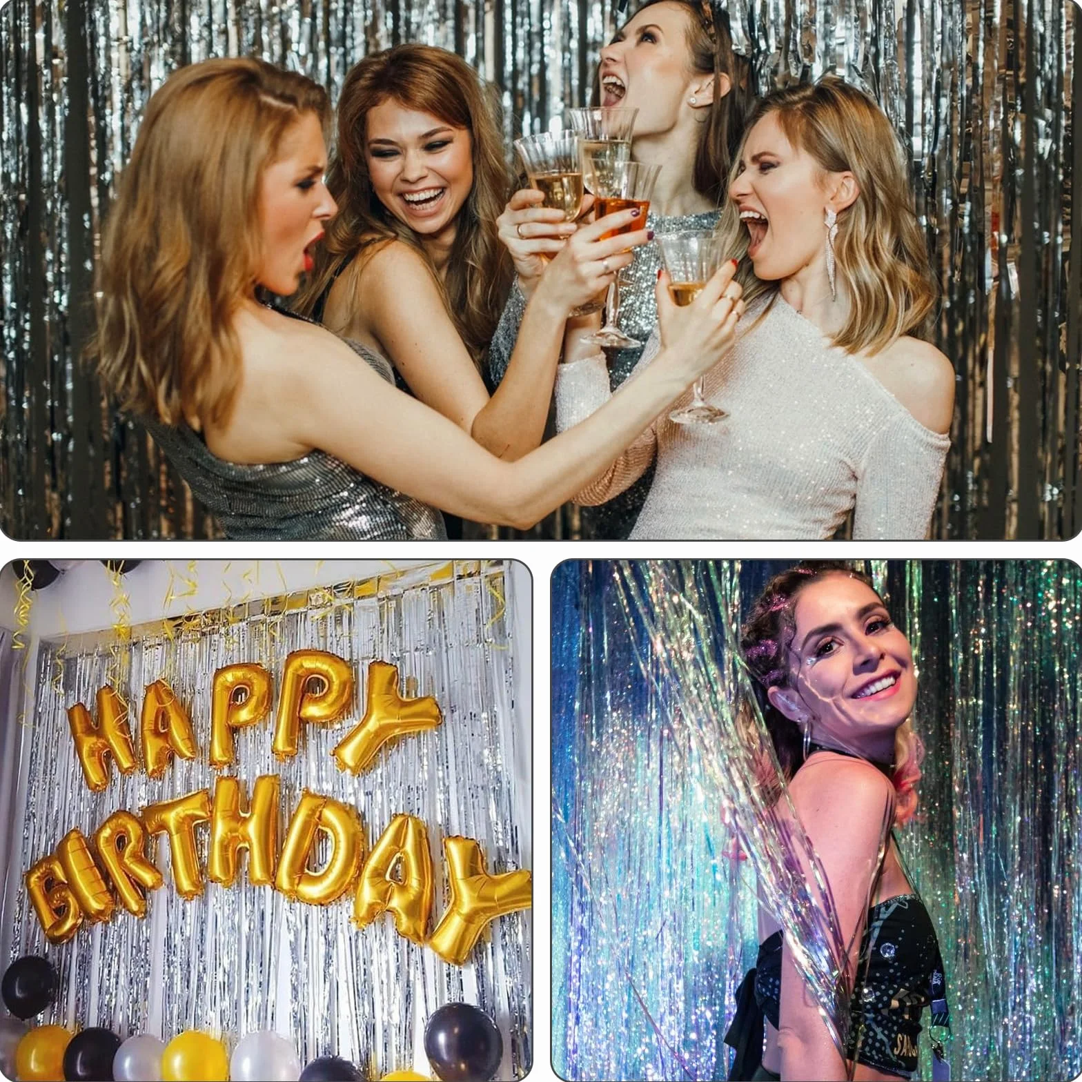 KOOSREEL Rideaux Métallique Tinsel Argent 1×2m Décoration Paillettes Nouvel An Fête Mariage Anniversaire Aluminium