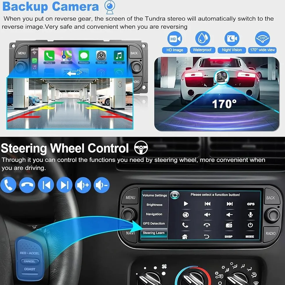 Radio samochodowe z systemem Android 14 do Jeep Liberty 2001-2007, ekran dotykowy 6,86" 2 DIN, radio samochodowe DAB Bluetooth z bezprzewodowym ekranem Carplay z systemem Android, kamera cofania WiFi