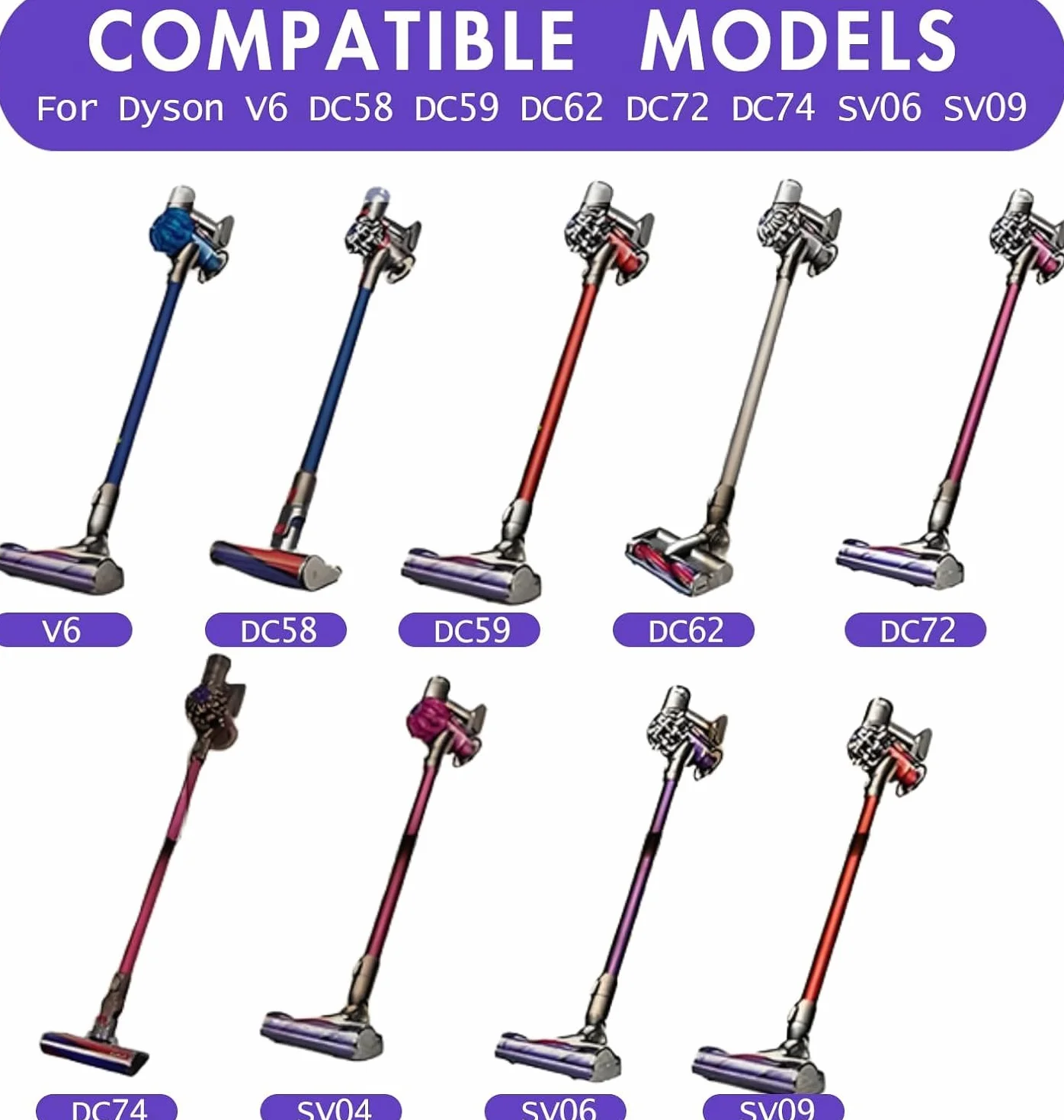 Tête de Brosse pour Dyson V6 DC58 DC59 DC62 DC72 D74 SV04 SV06 SV09, Brosse électrique pour Dyson V6 DC58 DC59 DC62 DC72 DC74, entraînement Direct pour Dyson V6, pour Sols Durs et Moquettes