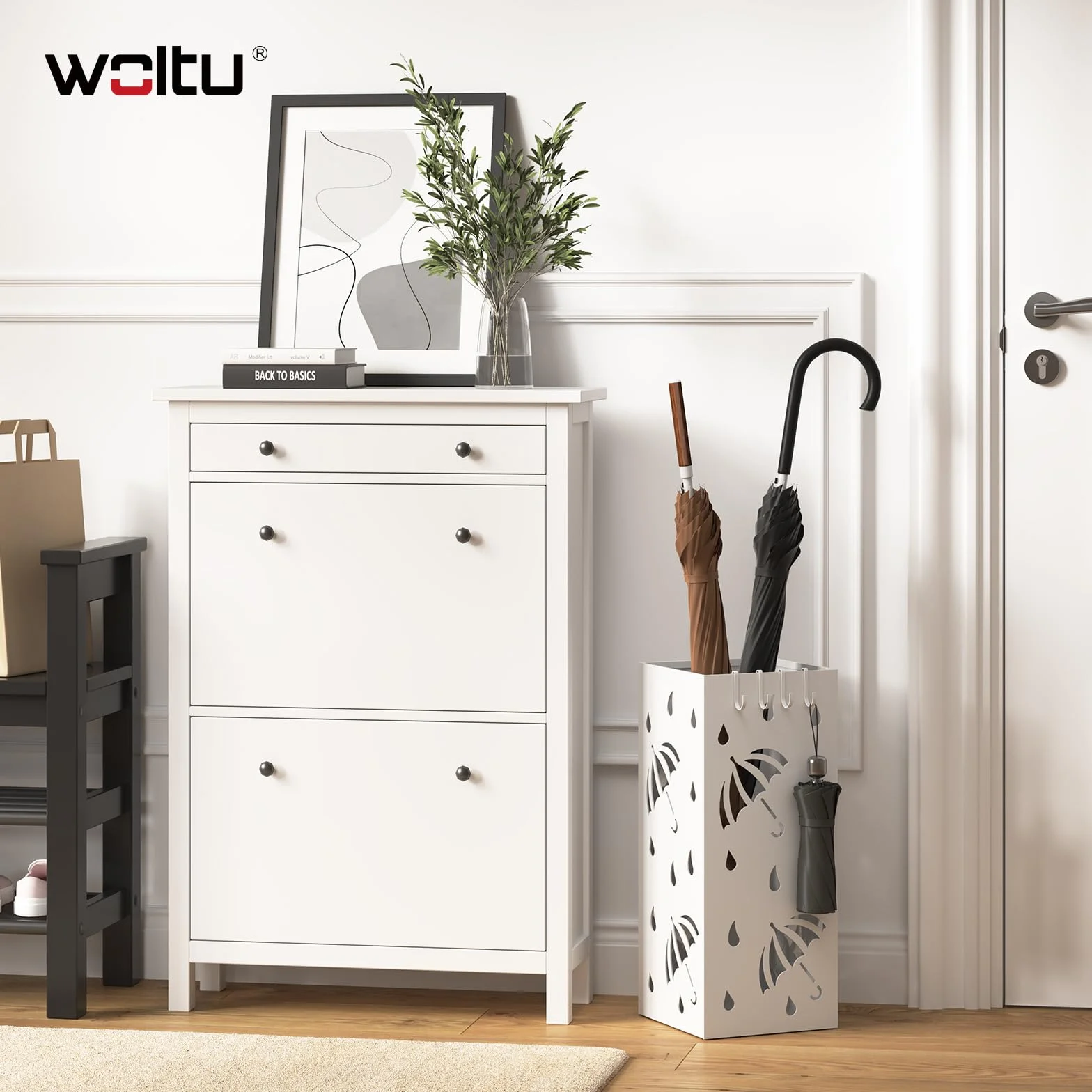 WOLTU SST02ws Porte-Parapluie en métal carrée 20 x 20 x 49cm, Blanc
