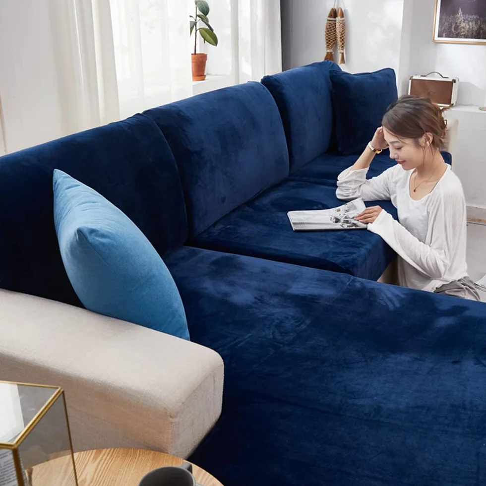 Housse de Coussin de Canapé en Velours Rétractable Élastique