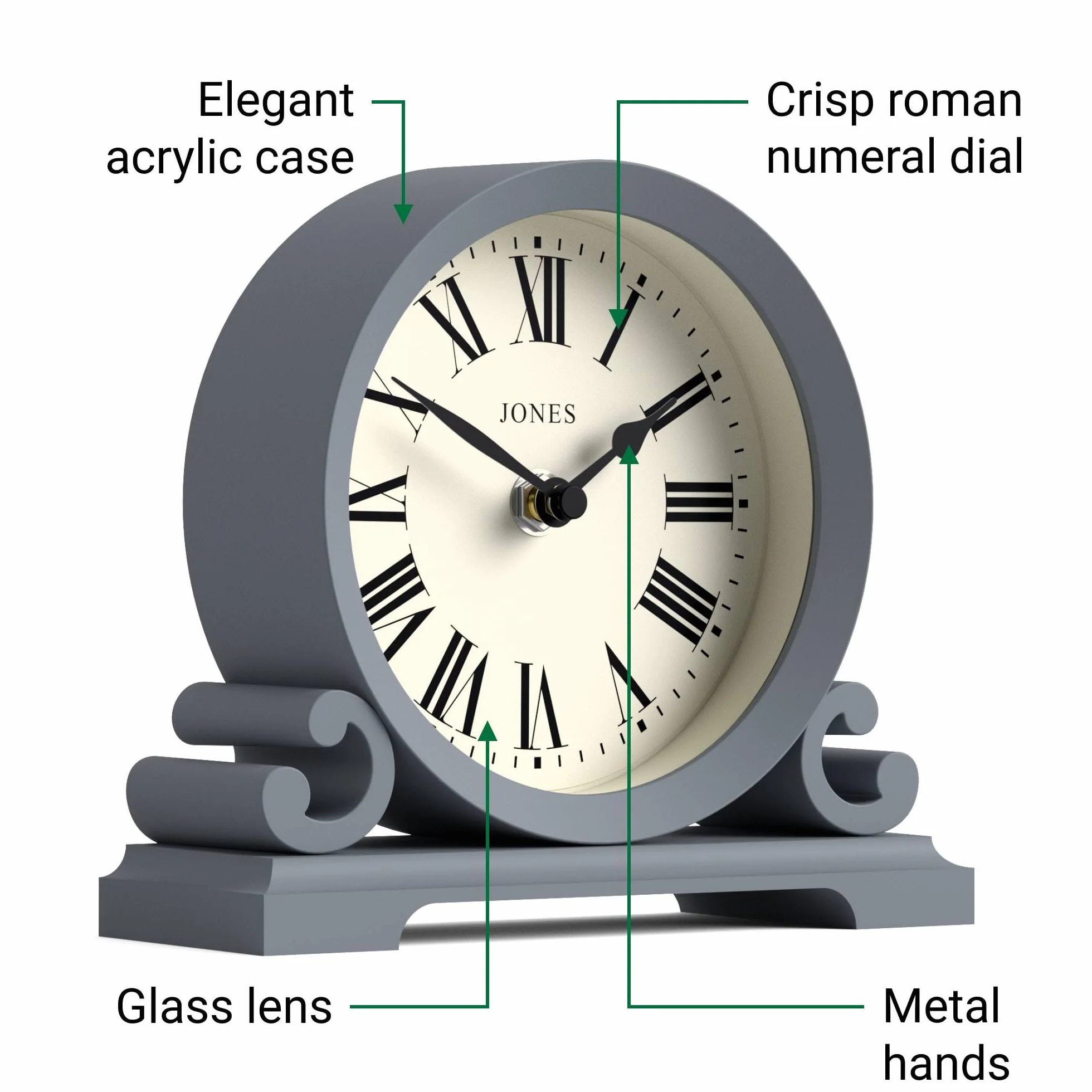 JONES CLOCKS® Horloge de cheminée Saloon Petit Design Traditionnel à Double Volute Marine française Chiffres Romains