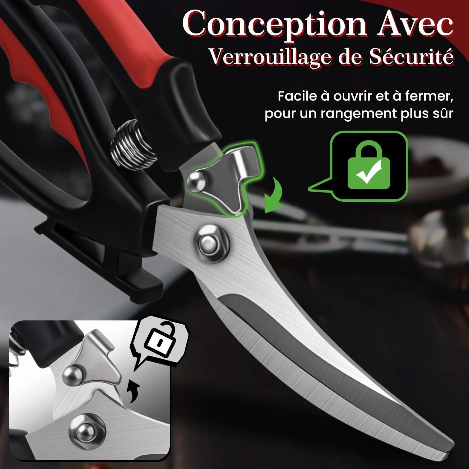 Ciseaux à Volaille Professionnels Acier Inoxydable Poignée Antidérapante Robustes Multifonctions
