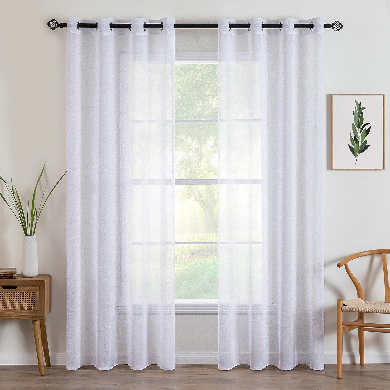 MIULEE Rideaux Voilage Blanc 140x225cm Rideau de Fenêtre à œillets 2 Panneaux