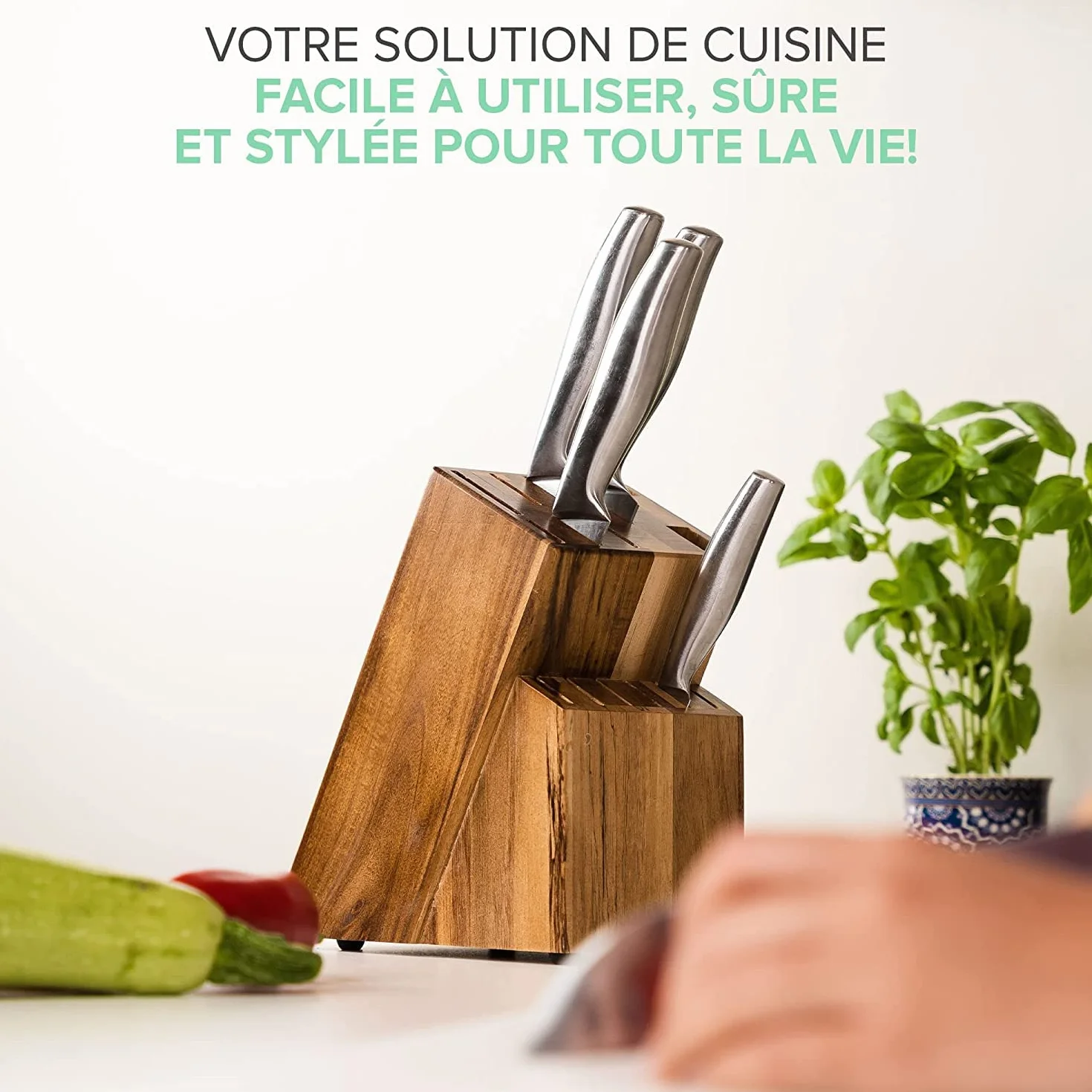Coninx Bloc Couteaux de Cuisine en bois d'Acacia pour 15 Couteaux