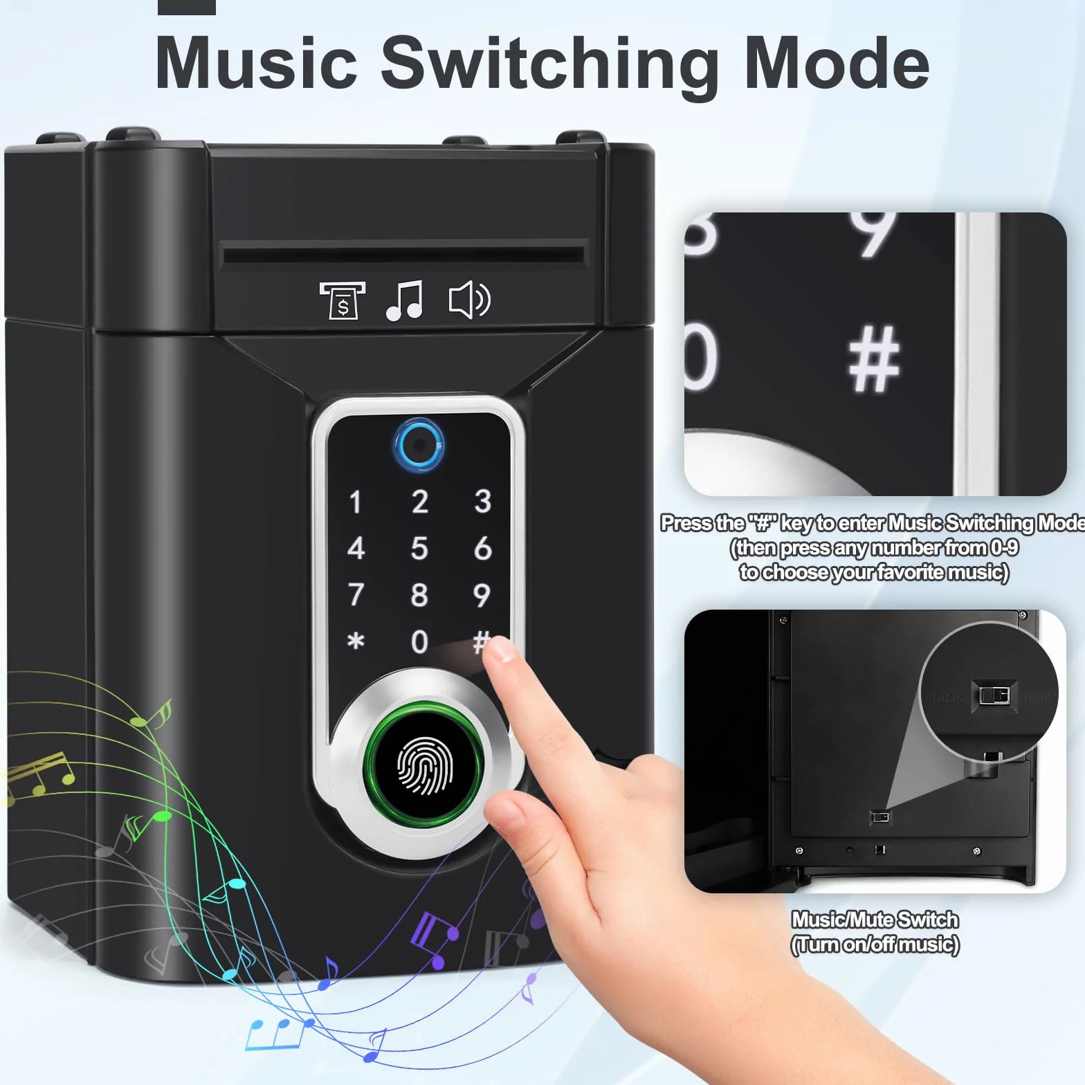 Tirelire Électronique Enfant avec Écran Tactile et Empreinte Digitale, Coffre-Fort Code, Cadeau 3-12 Ans Noir